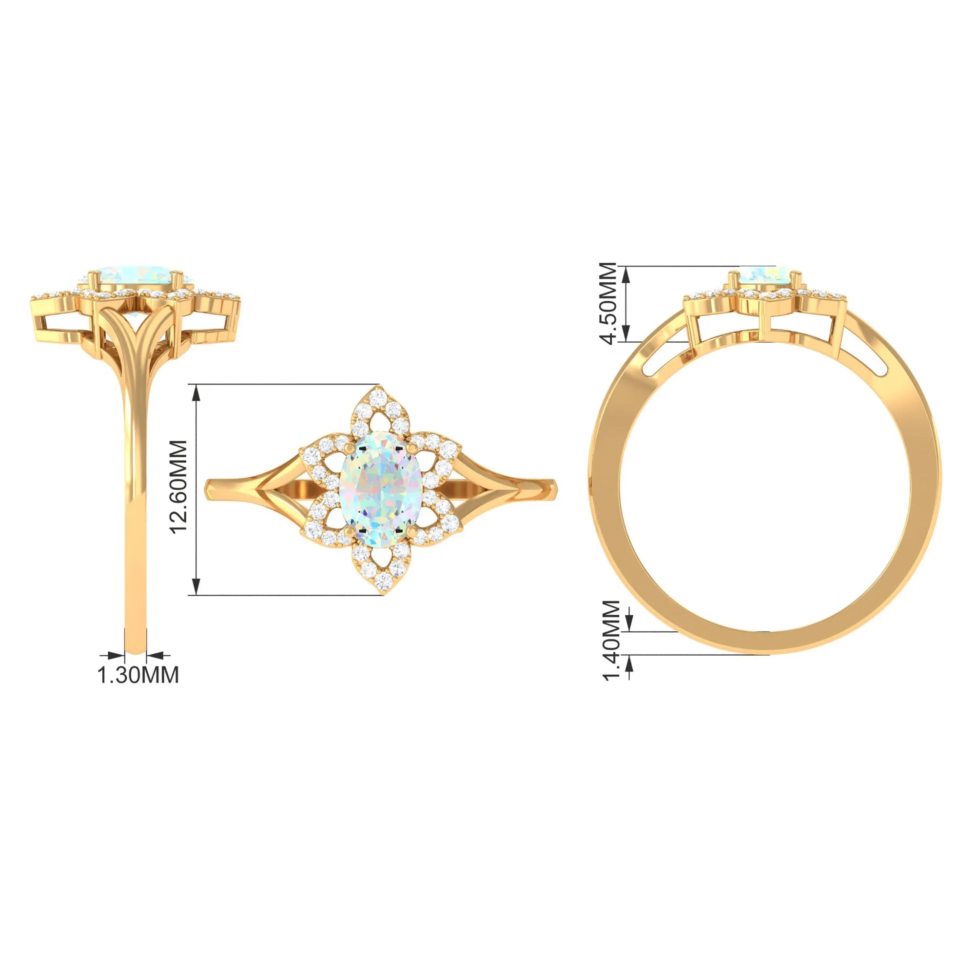 Oval Ethiopian Opal and Diamond Flower Engagement Ring in Split Shank