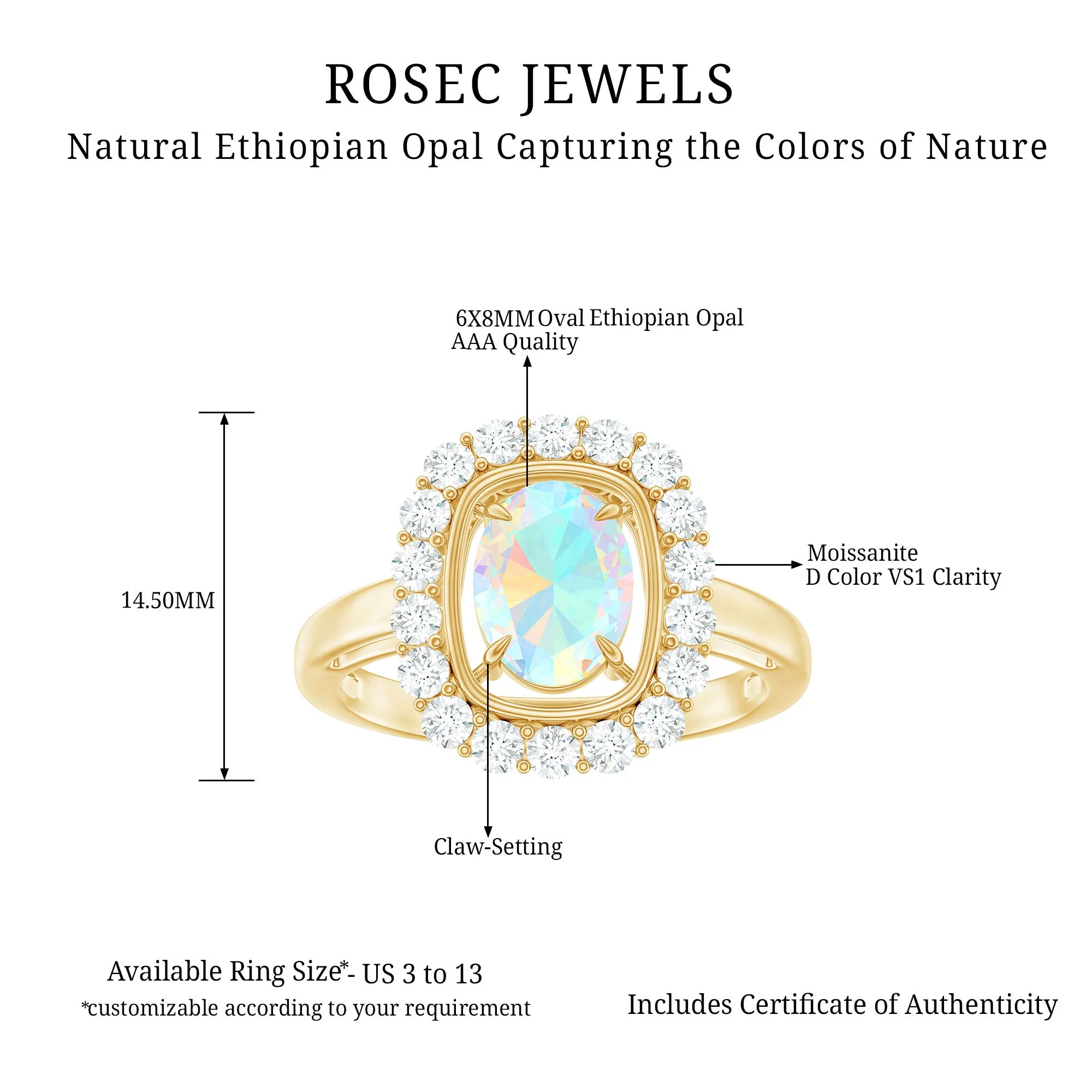 Oval Ethiopian Opal and Moissanite Halo Engagement Ring