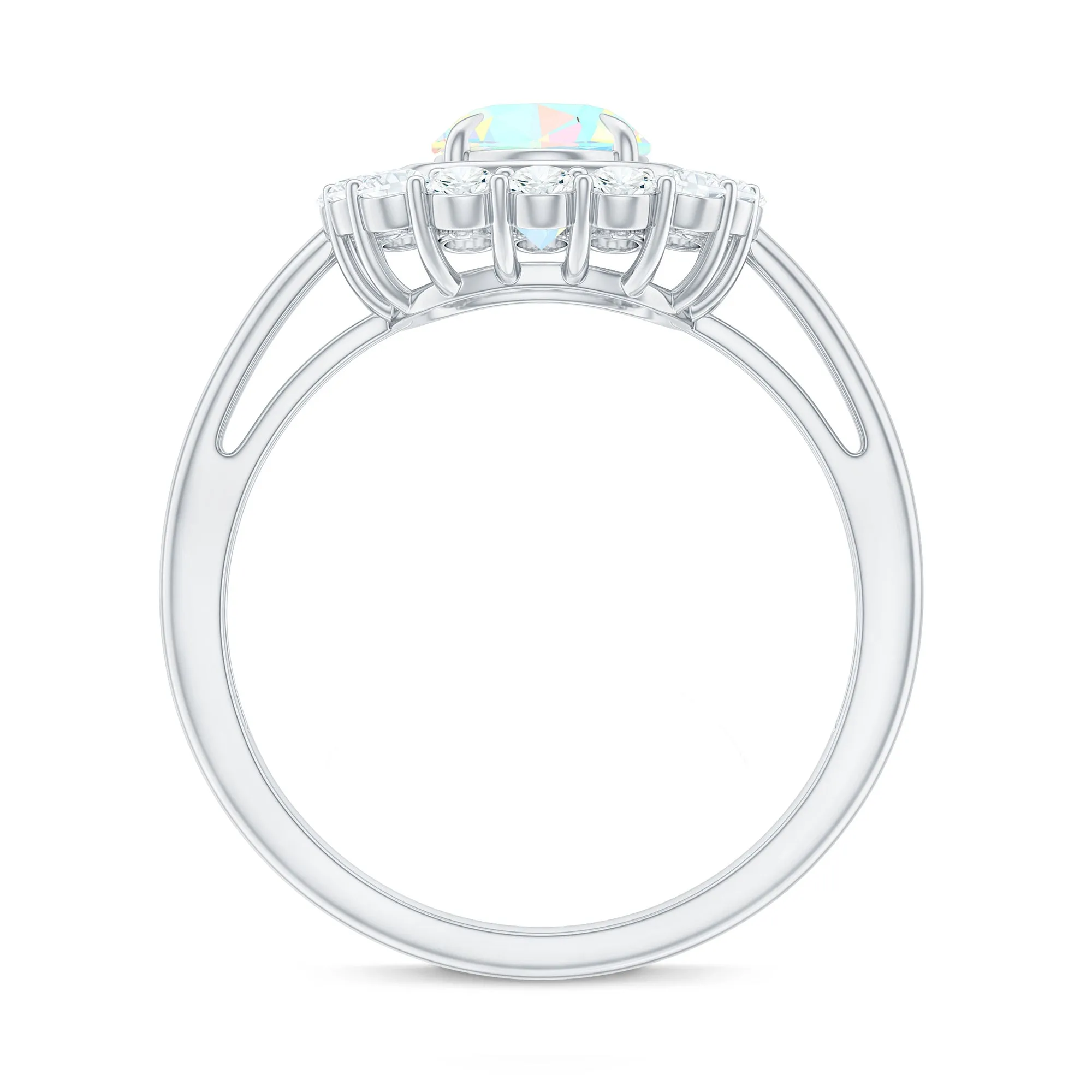 Oval Ethiopian Opal and Moissanite Halo Engagement Ring