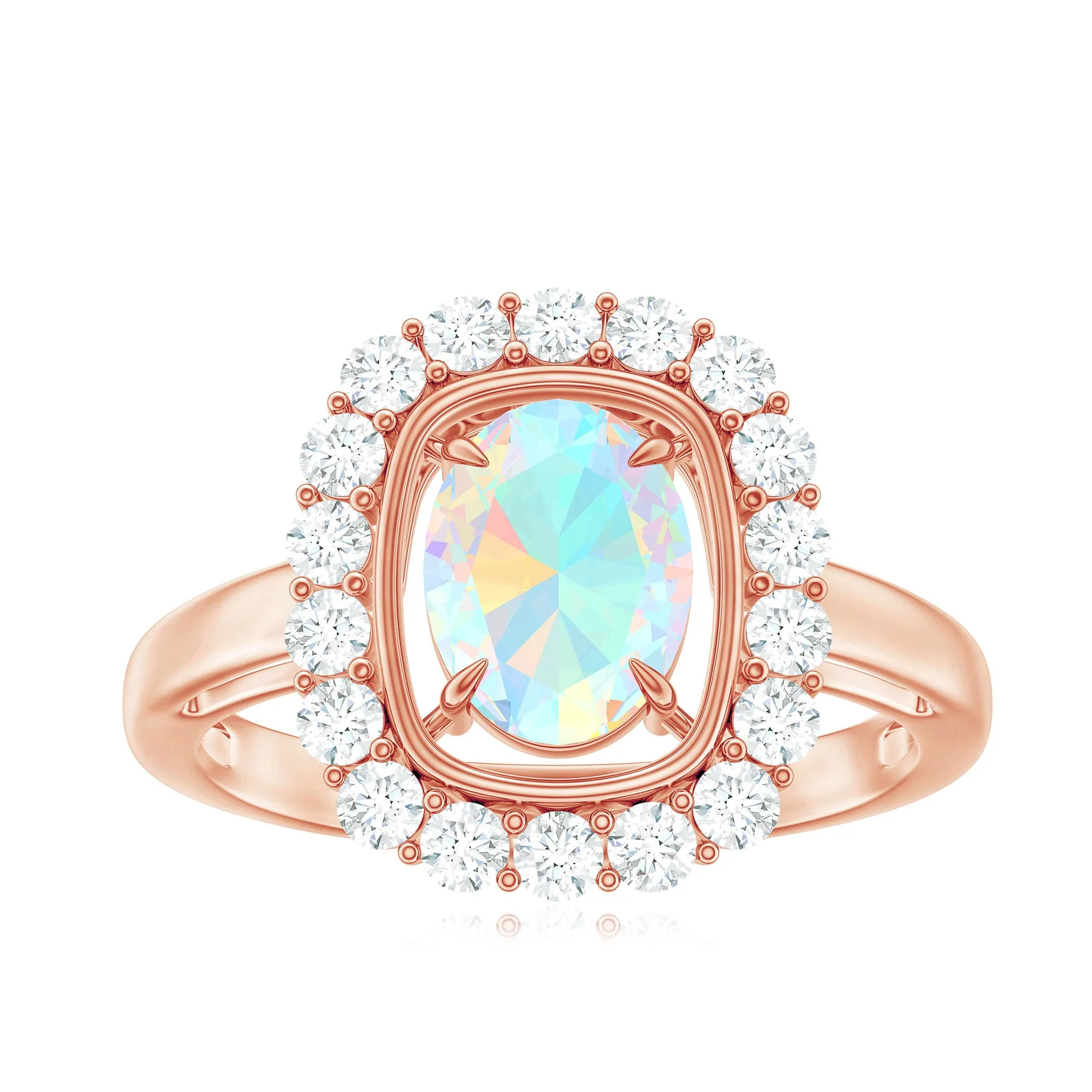 Oval Ethiopian Opal and Moissanite Halo Engagement Ring