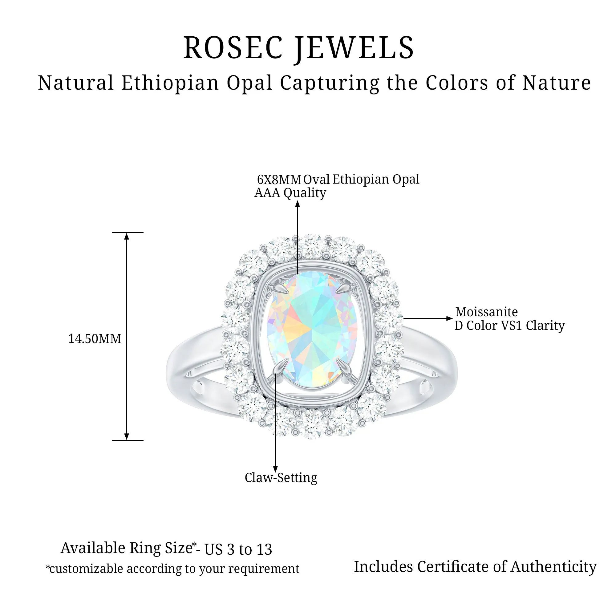 Oval Ethiopian Opal and Moissanite Halo Engagement Ring