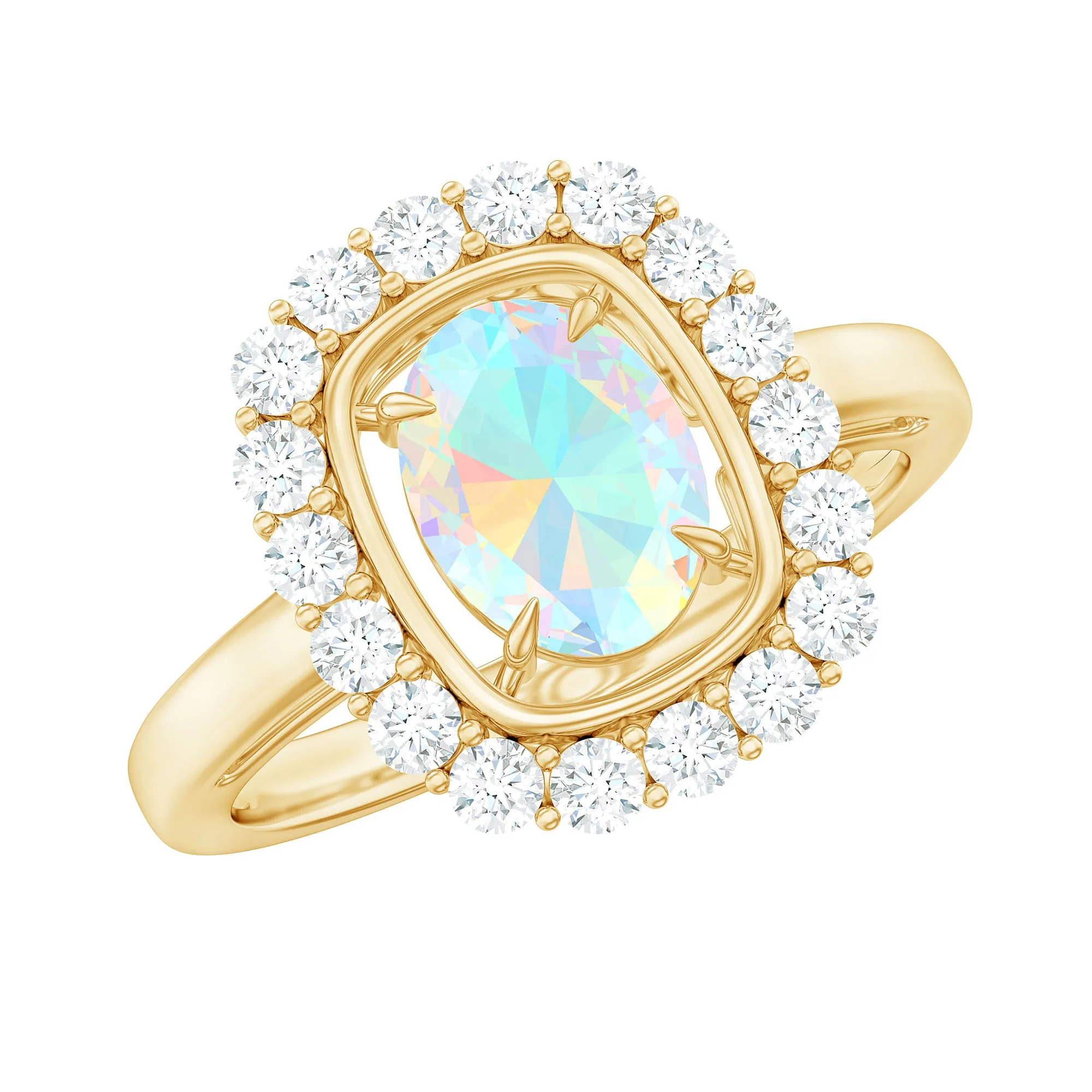 Oval Ethiopian Opal and Moissanite Halo Engagement Ring