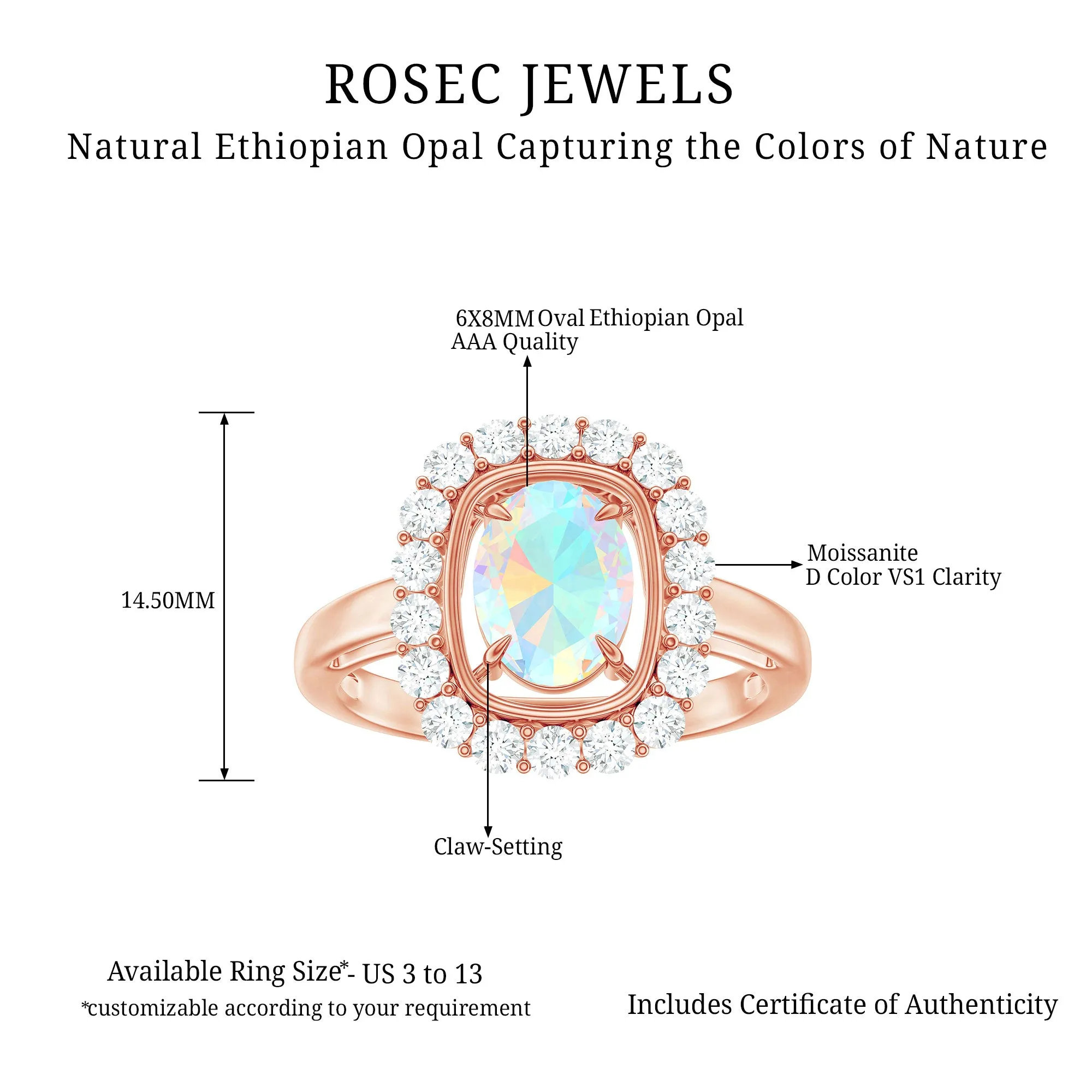 Oval Ethiopian Opal and Moissanite Halo Engagement Ring