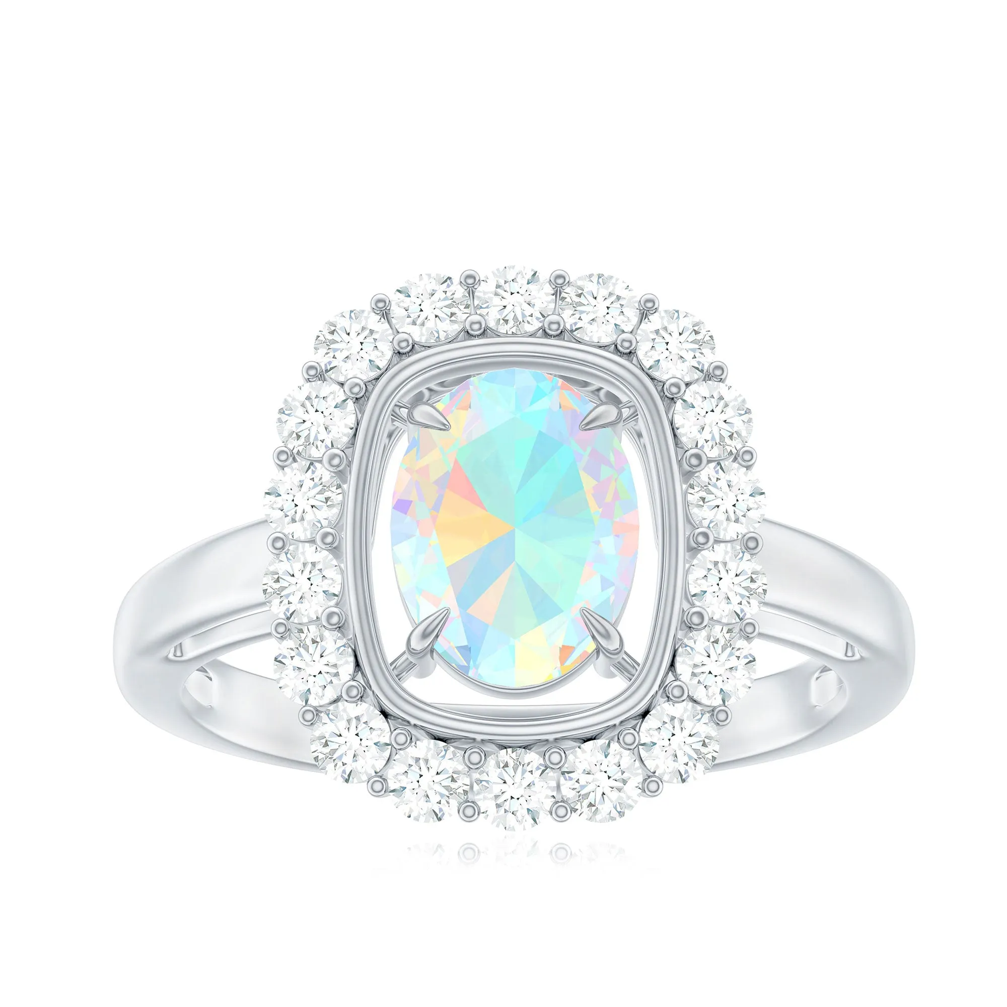 Oval Ethiopian Opal and Moissanite Halo Engagement Ring