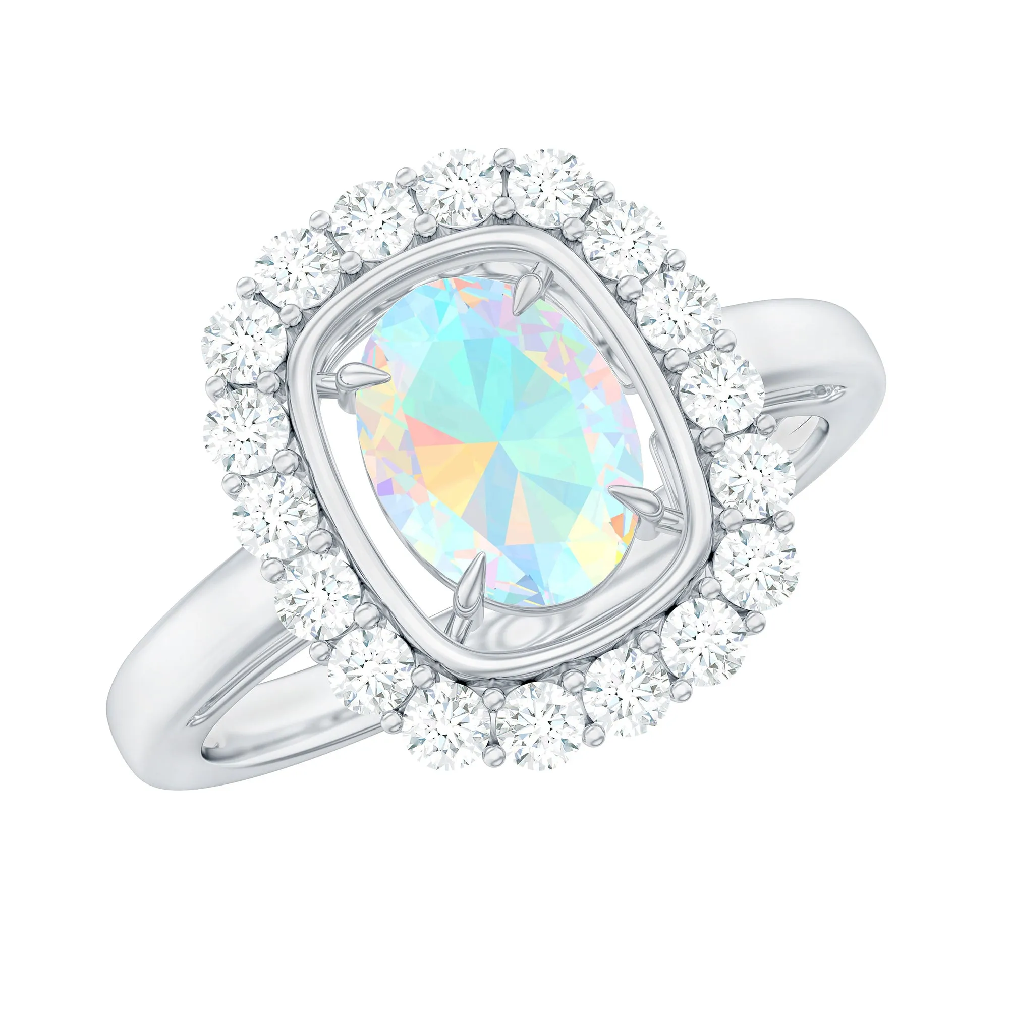 Oval Ethiopian Opal and Moissanite Halo Engagement Ring