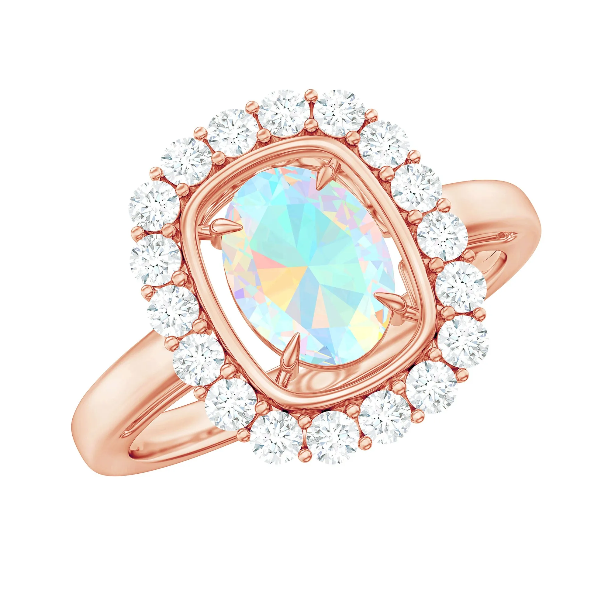 Oval Ethiopian Opal and Moissanite Halo Engagement Ring