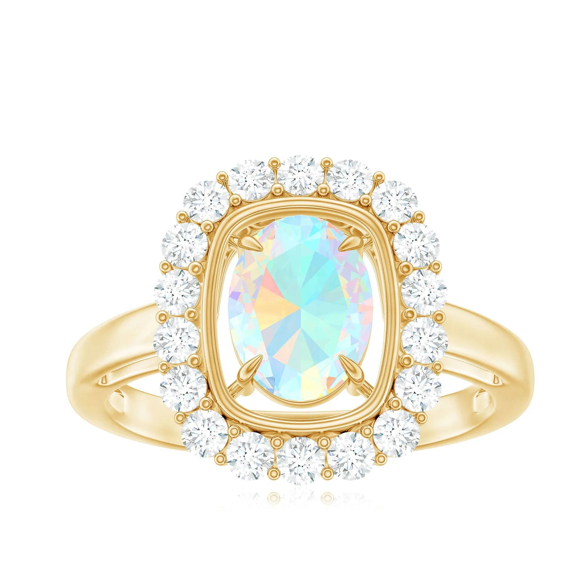 Oval Ethiopian Opal and Moissanite Halo Engagement Ring