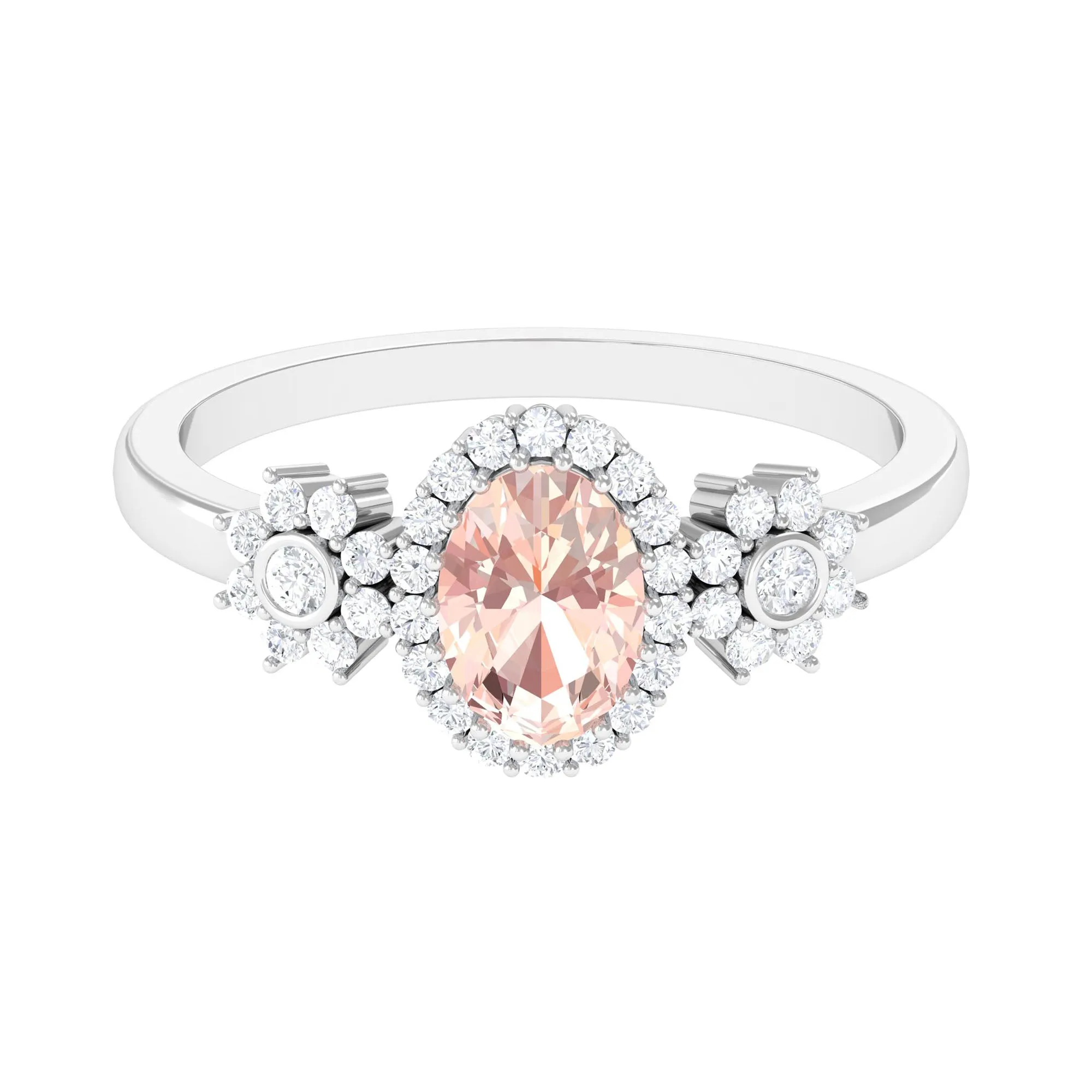 Oval Morganite Designer Engagement Ring with Diamond