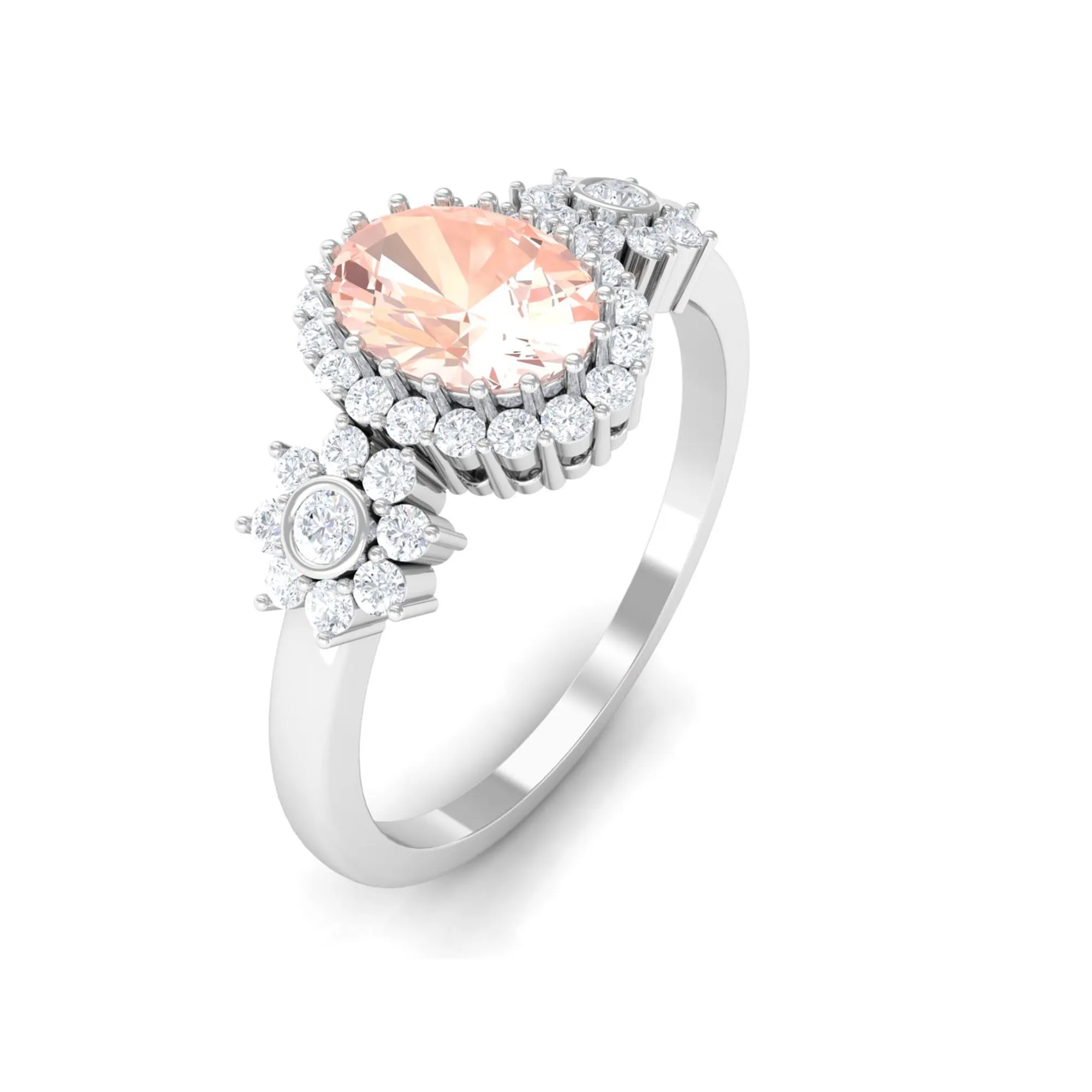 Oval Morganite Designer Engagement Ring with Diamond