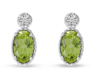 Oval Peridot Millgrain Birthstone Earrings