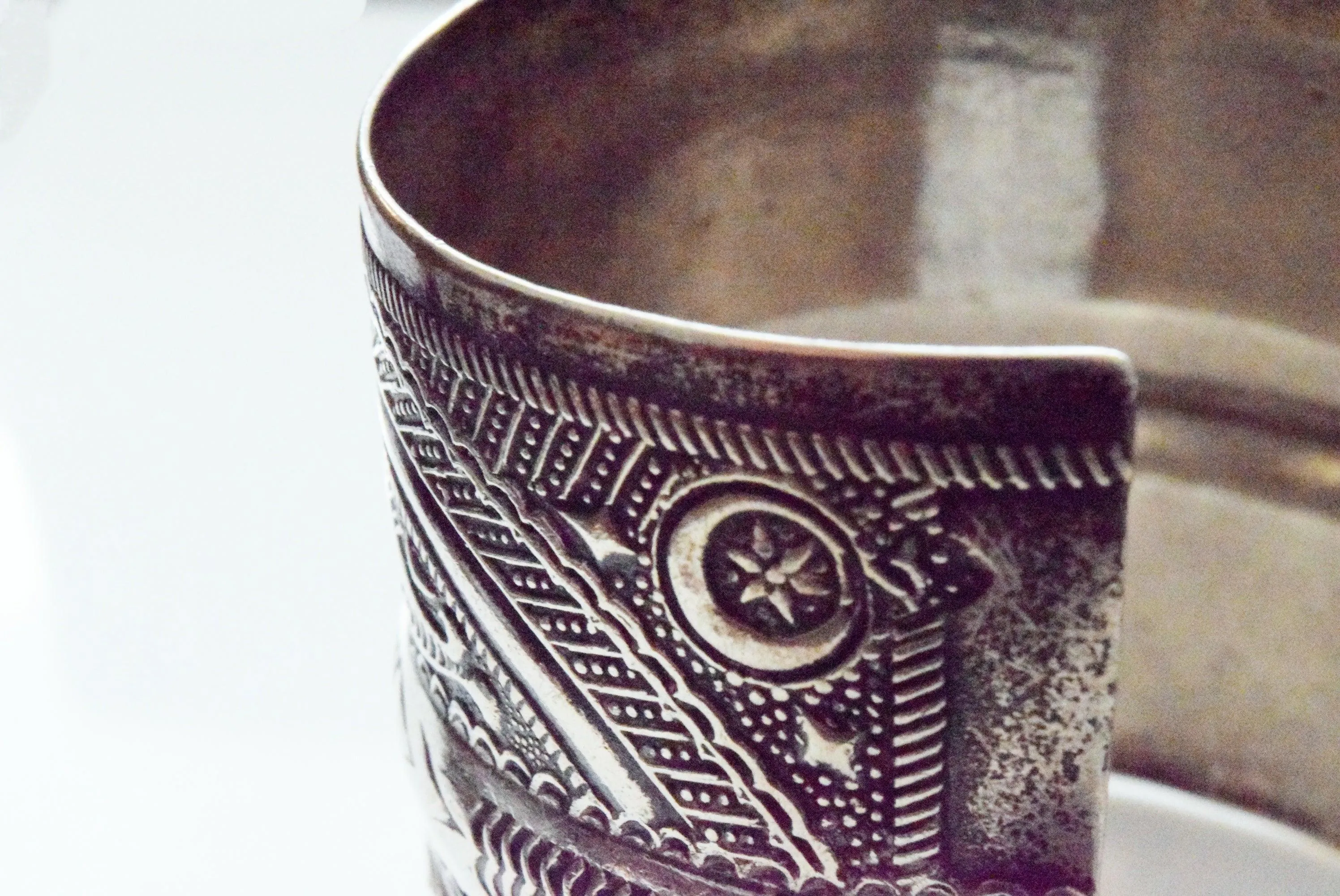 Pair of Wide Silver Berber Cuffs with Fish Motif