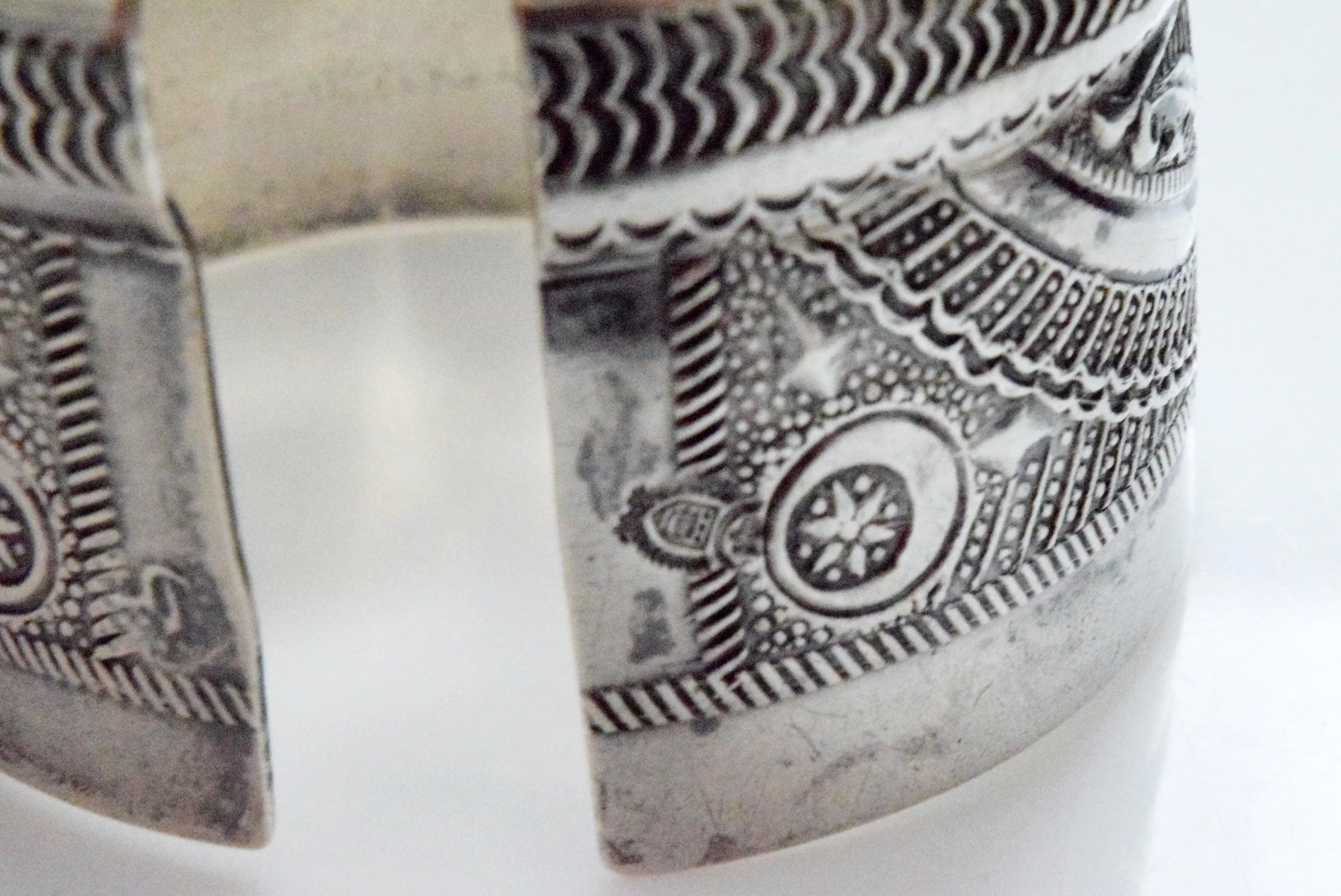 Pair of Wide Silver Berber Cuffs with Fish Motif