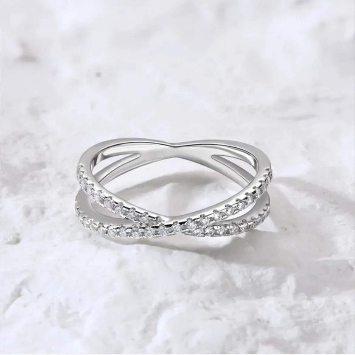 Pave Crossover Eternity Ring