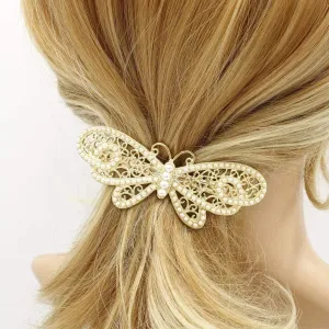 pearl rhinestone embellished butterfly bow hair barrette