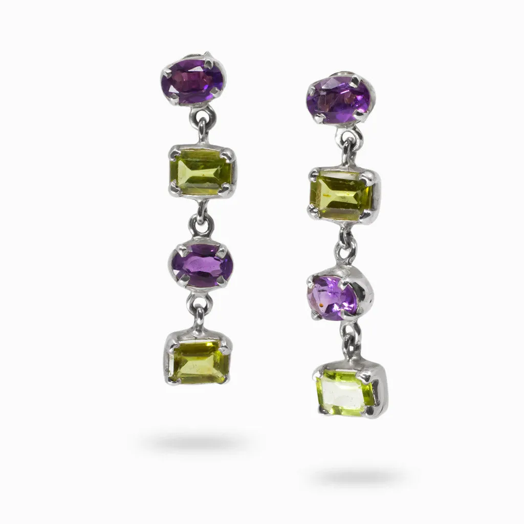 Peridot and Amethyst Drop Earrings