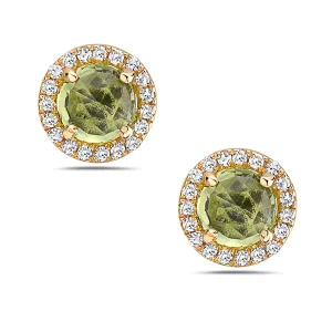 Peridot And Diamond Halo Post Earrings