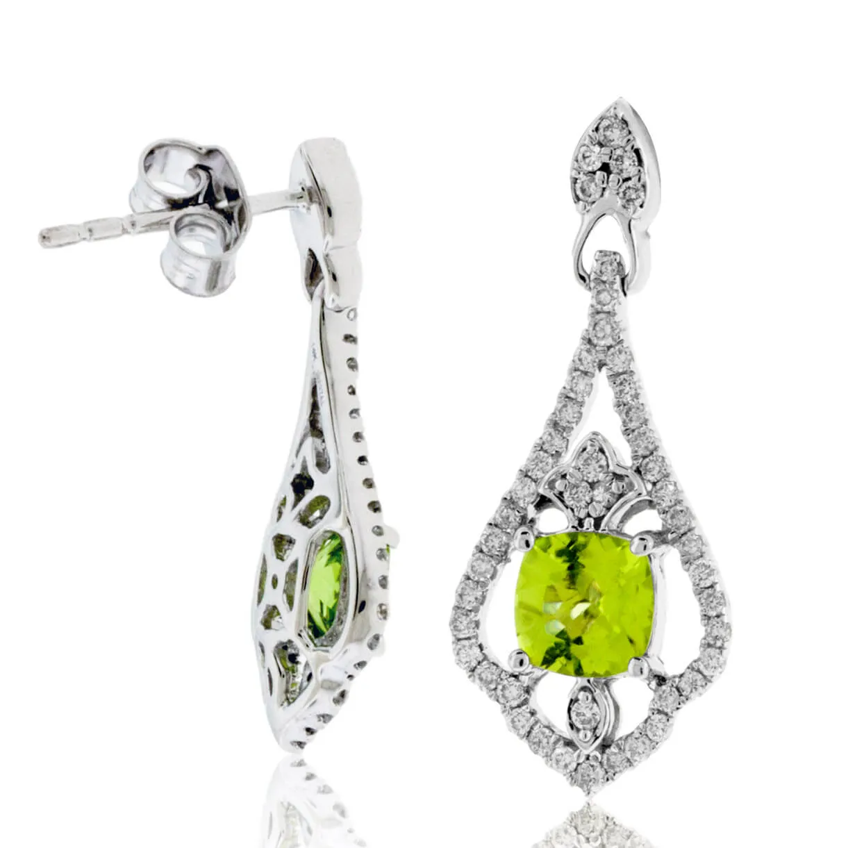 Peridot and Filigree Style Diamond Earrings