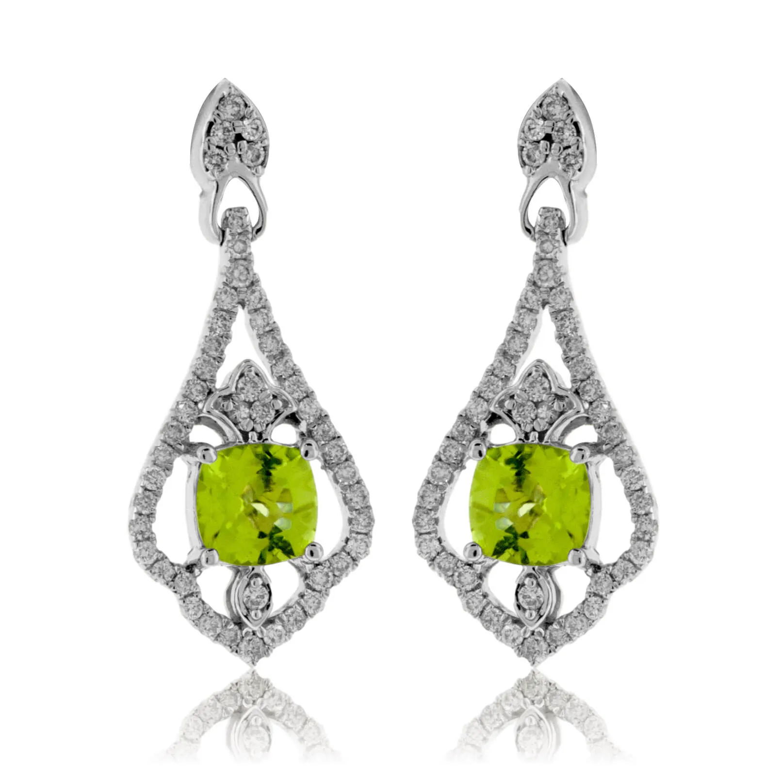 Peridot and Filigree Style Diamond Earrings