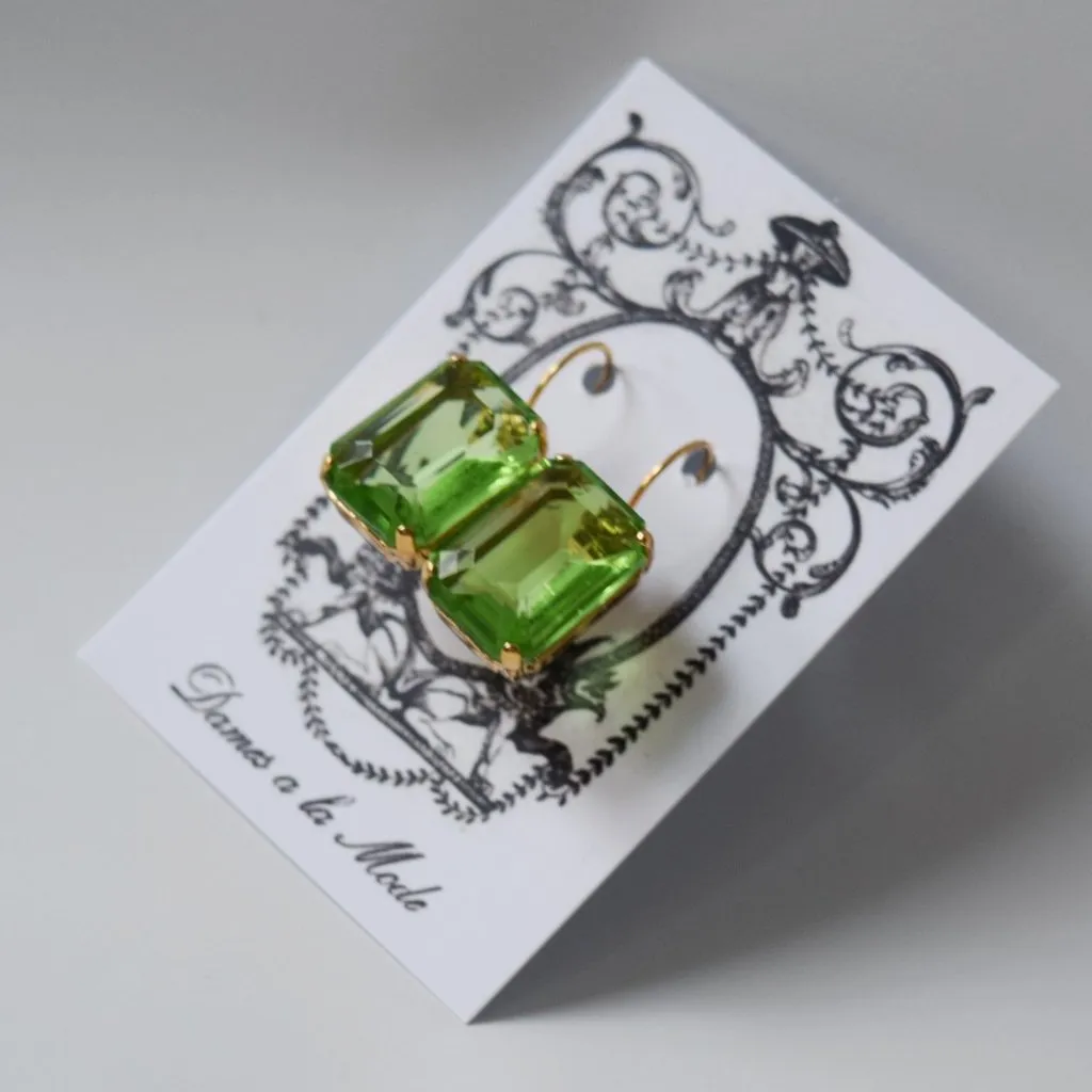 Peridot Crystal Earrings - Large Octagon