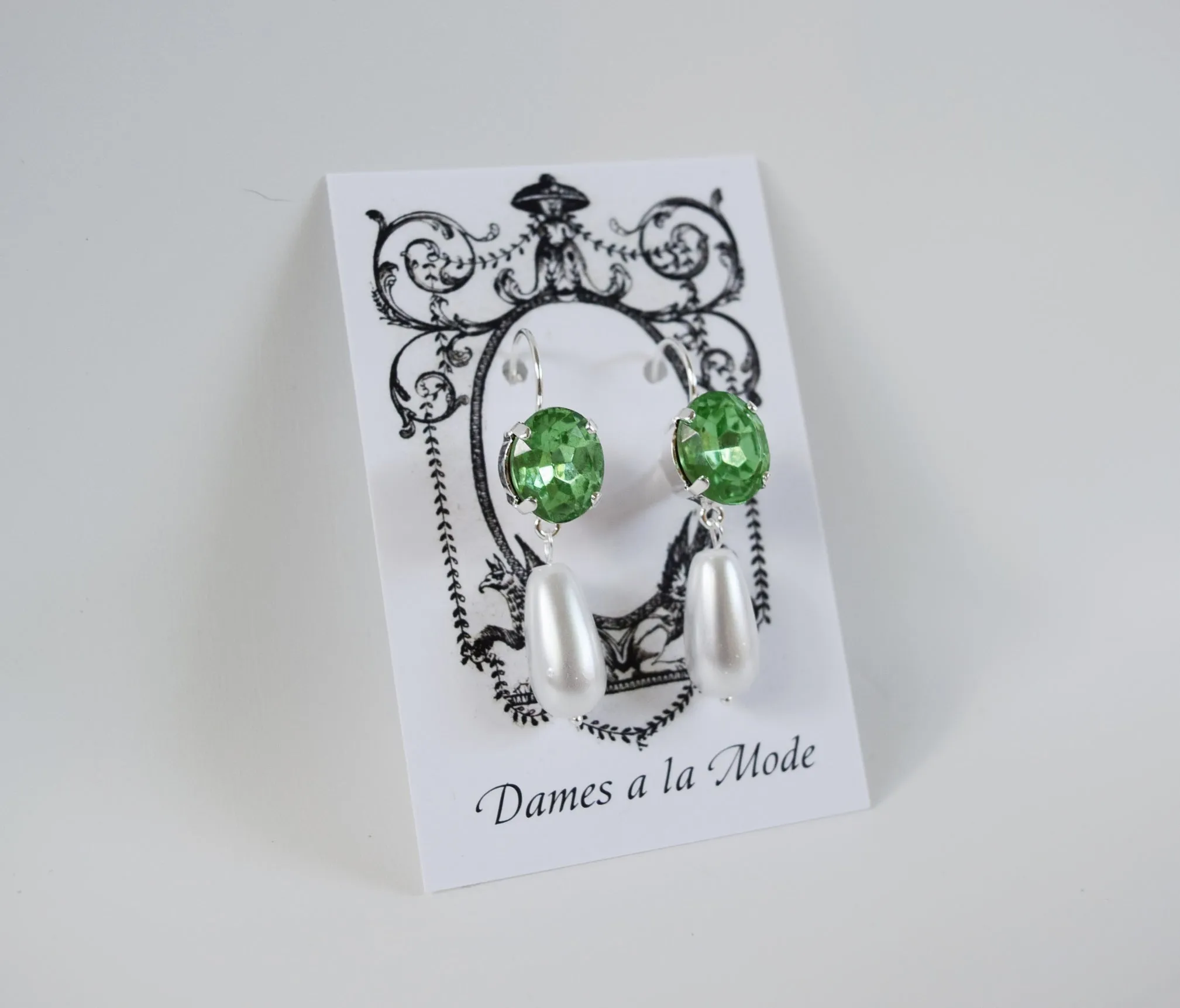 Peridot Green Crystal and Pearl Earrings