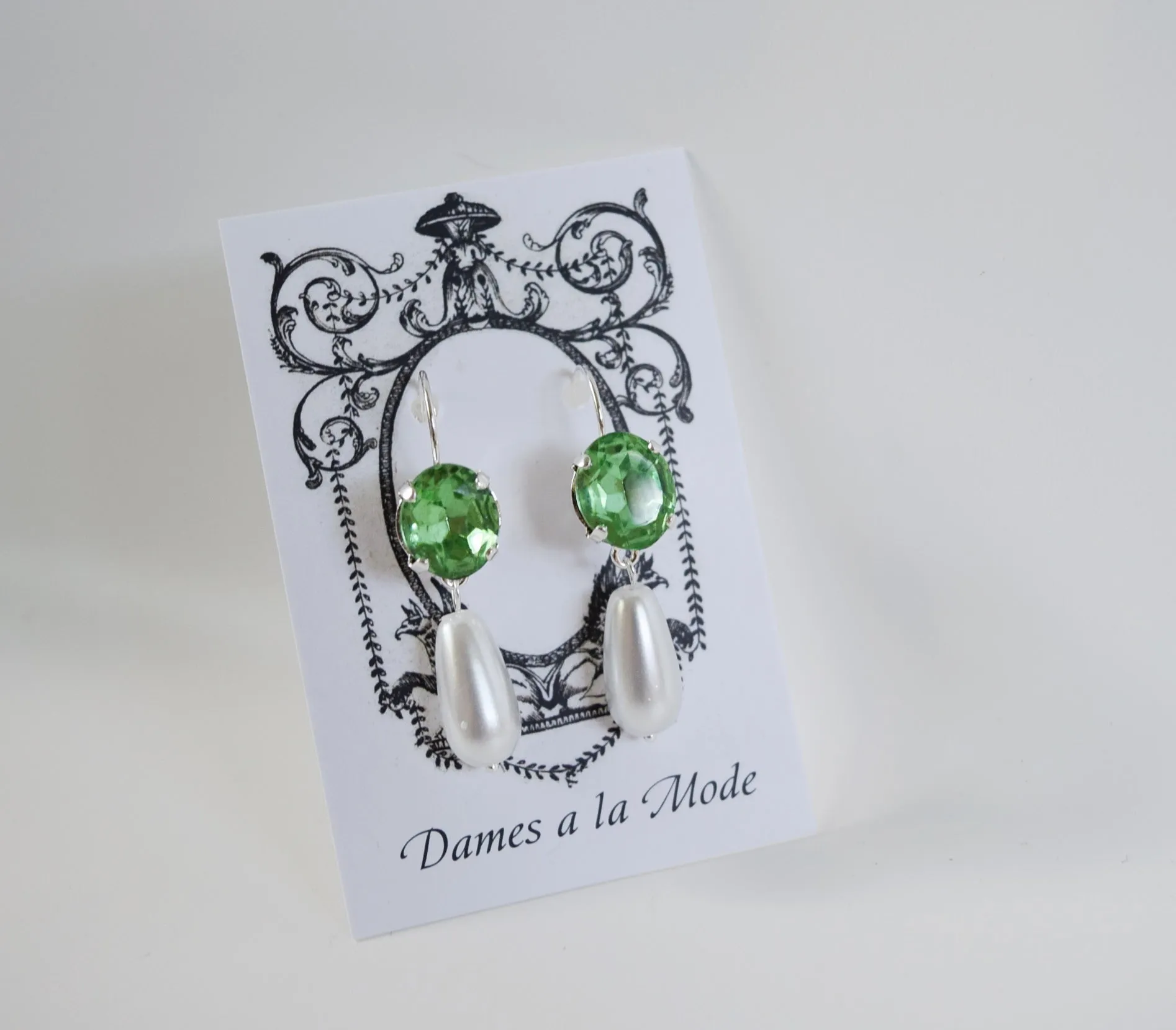 Peridot Green Crystal and Pearl Earrings