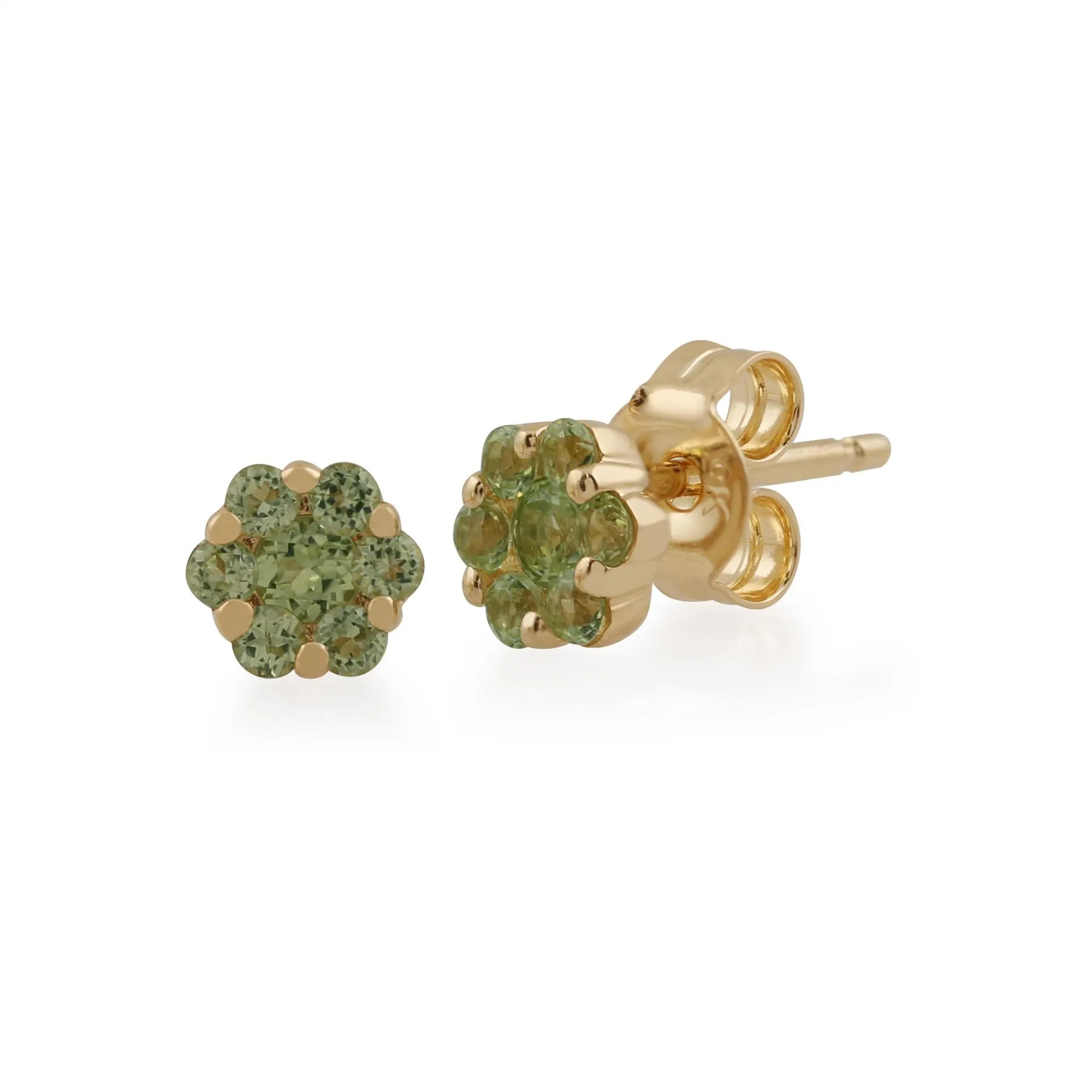 Peridot Ohrringe, 9 Karat Gelbgold 0,29 KT Peridot Blumenmuster Ohrstecker 5mm