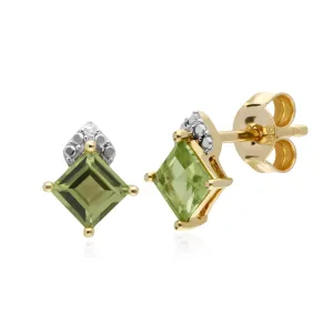 Peridot Ohrringe, 9 Karat Gelbgold Peridot & Diamant Quadrat