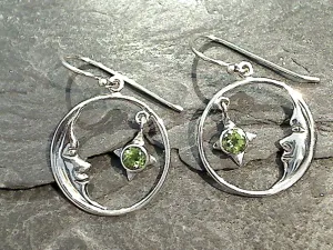 Peridot, Sterling Silver Moon And Star Earrings