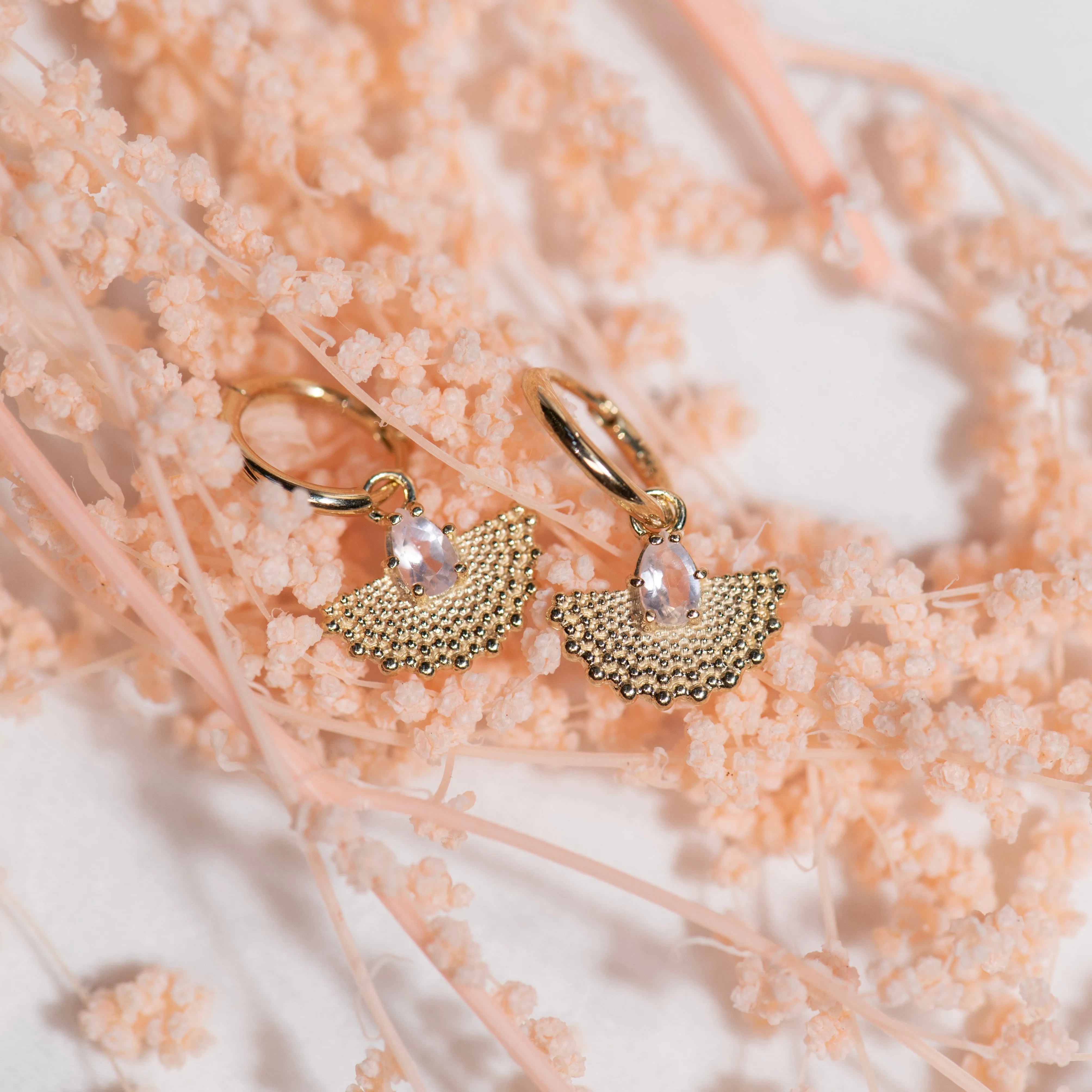 Petal Earrings with Rose Quartz | 22k Gold Plate