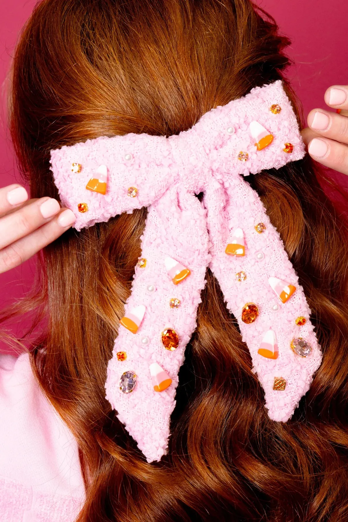 Pink Candy Corn Bow Barrette with Crystals [Brianna Cannon]