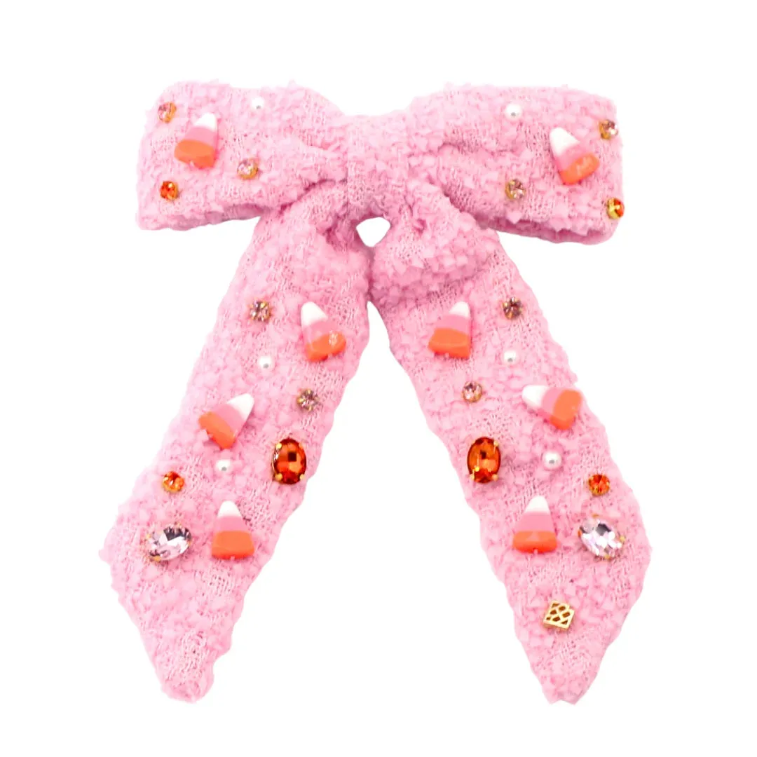 Pink Candy Corn Bow Barrette with Crystals [Brianna Cannon]