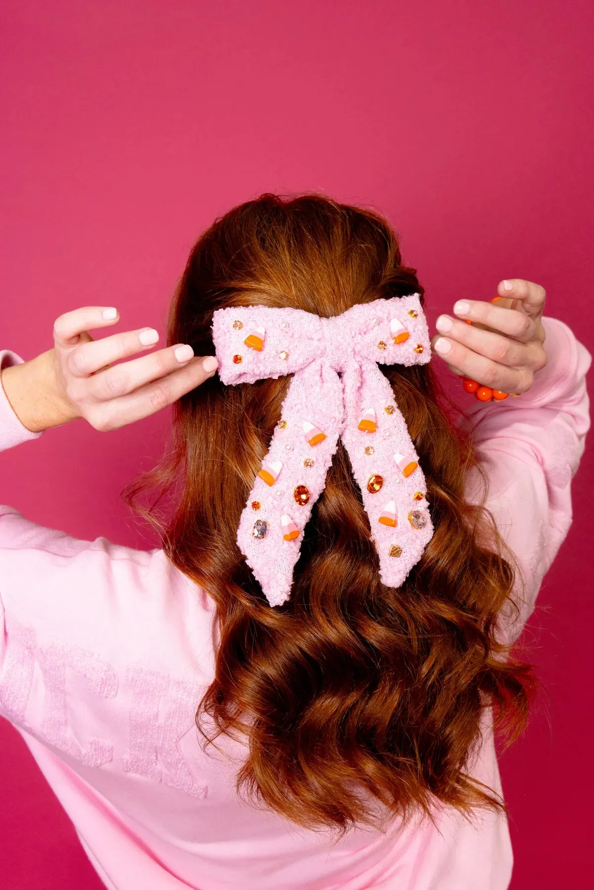 Pink Candy Corn Bow Barrette with Crystals [Brianna Cannon]