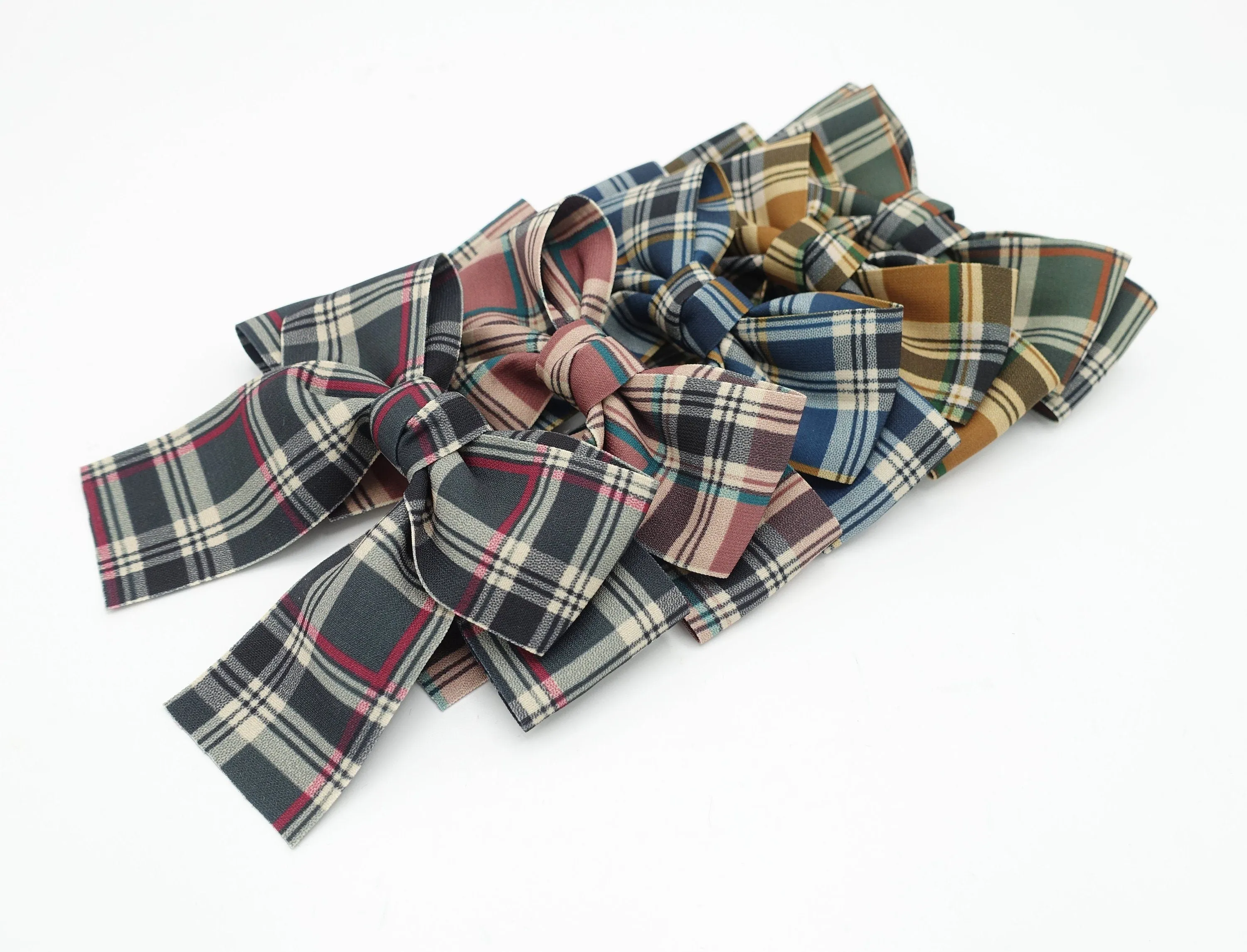 plaid check basic medium bow french barrette casual women hair accessory