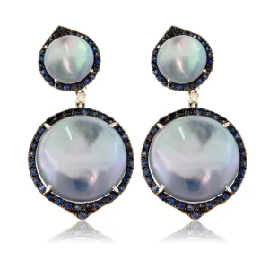 Quartz, Shell & Lapis Triplet with Sapphire & Diamond Halo Earrings