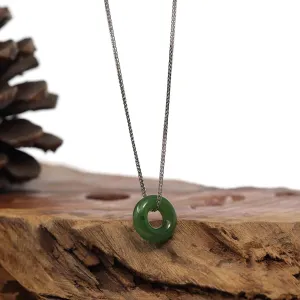 "Good Luck Button" Necklace Green Nephrite Jade Pendant Necklace