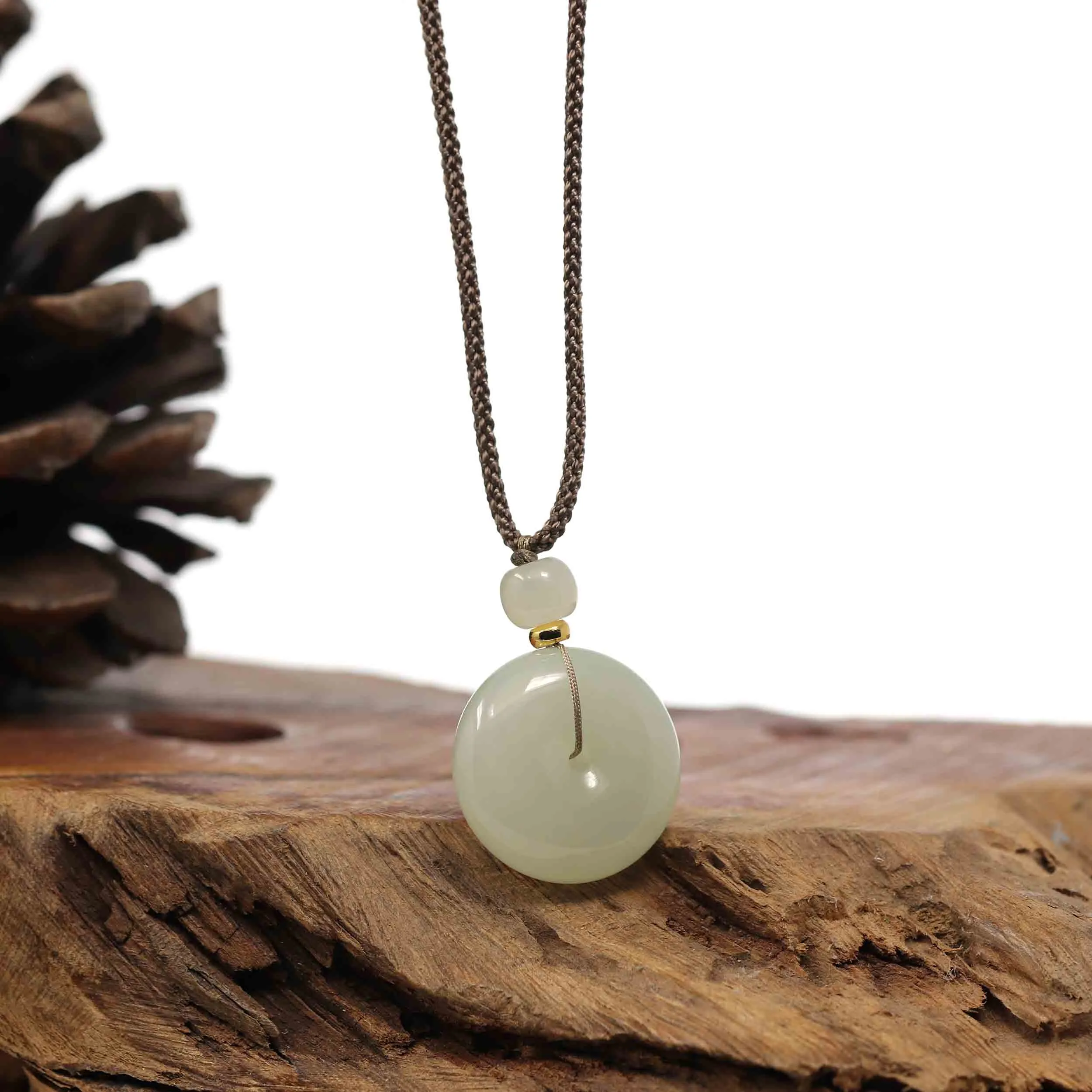 "Ping An Kou" "Love" White Nephrite Jade Lucky KouKou Pendant Necklace