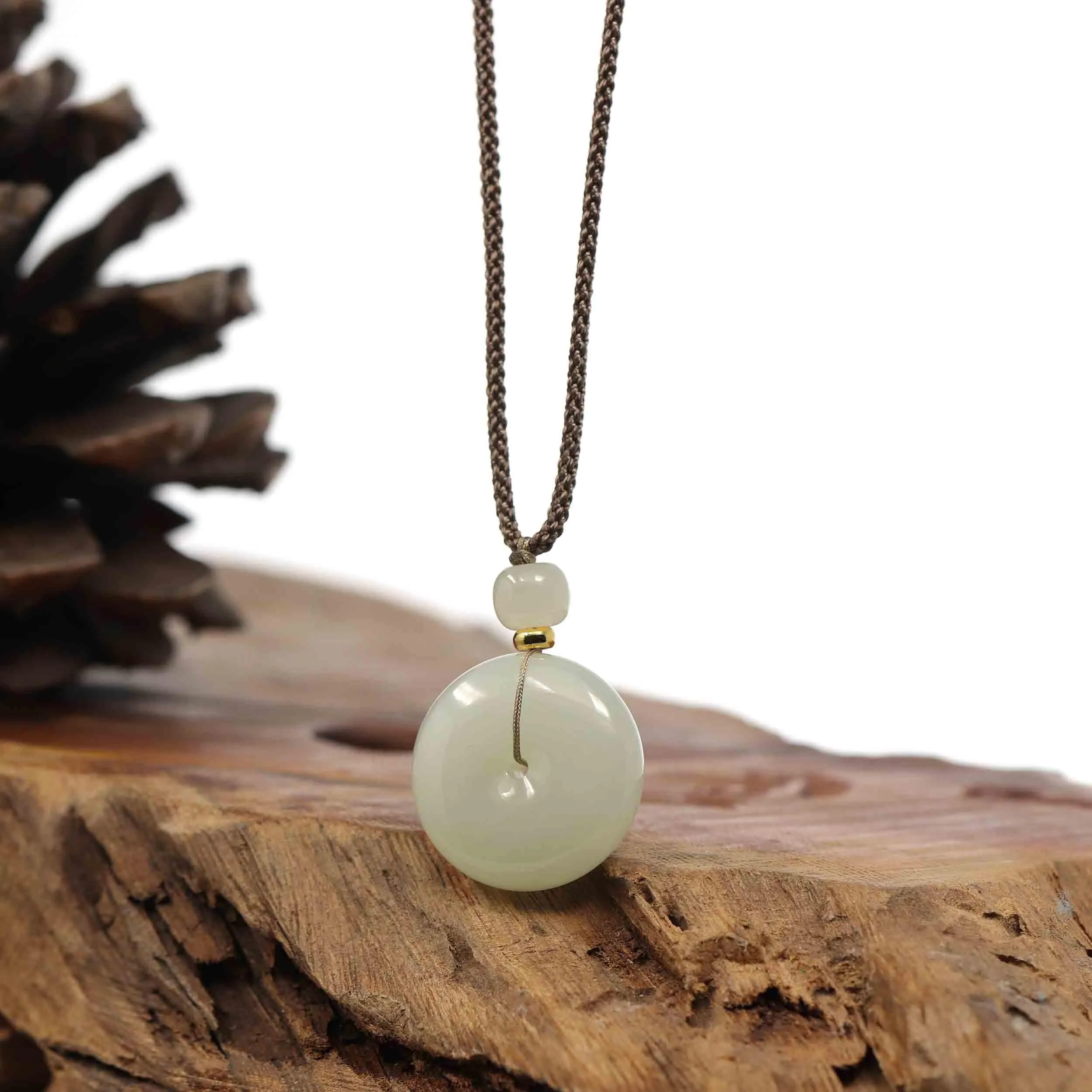 "Ping An Kou" "Love" White Nephrite Jade Lucky KouKou Pendant Necklace