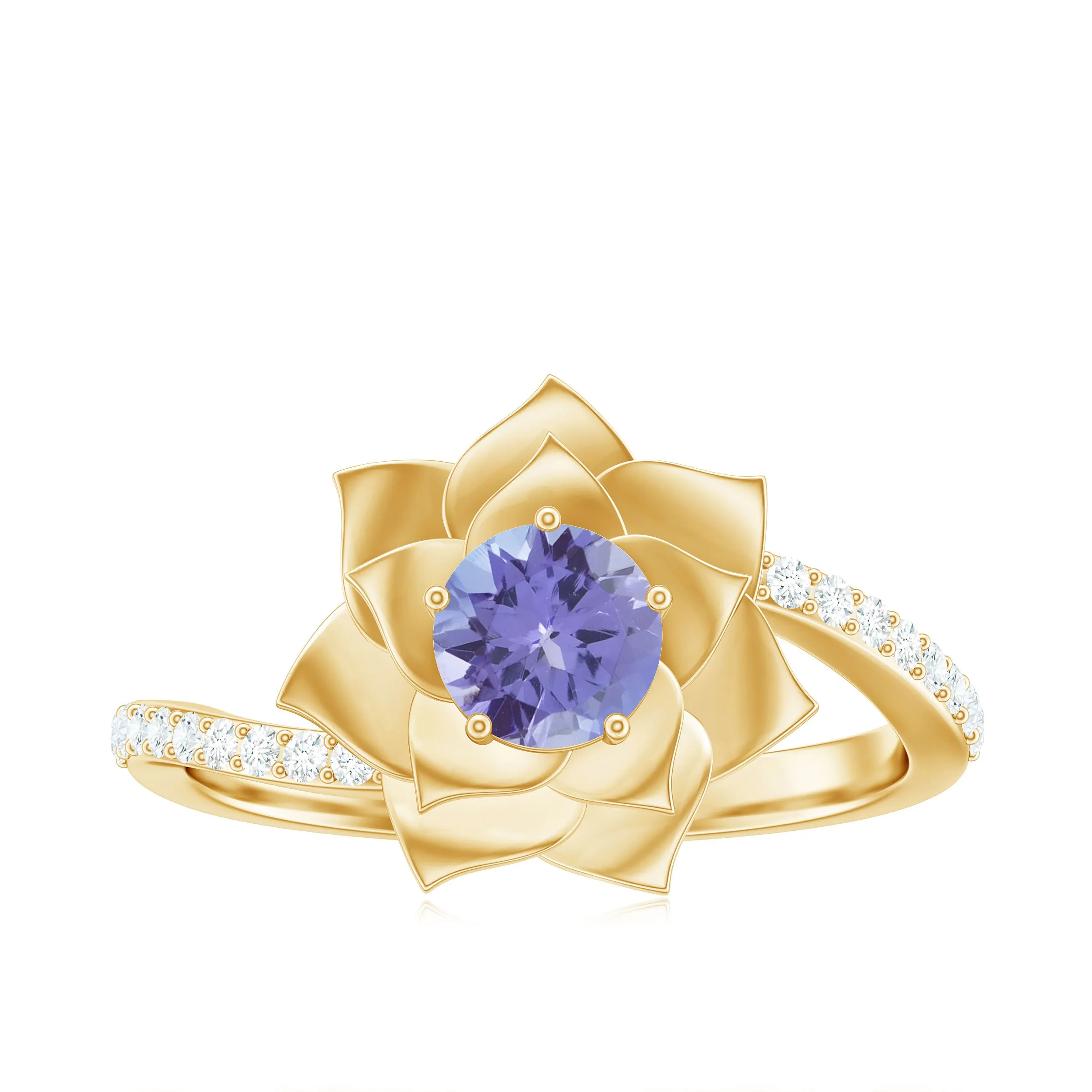 Real Tanzanite and Diamond Flower Ring in Bypass Shank