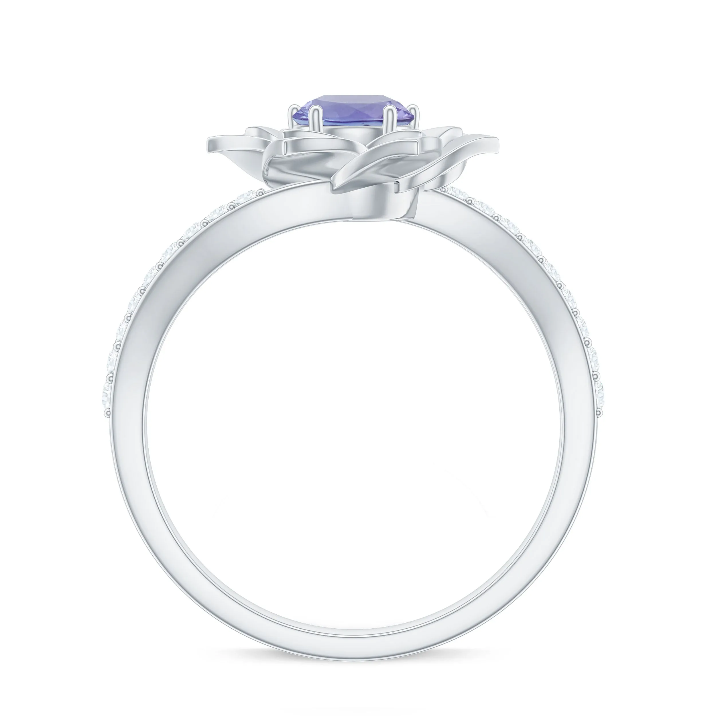 Real Tanzanite and Diamond Flower Ring in Bypass Shank