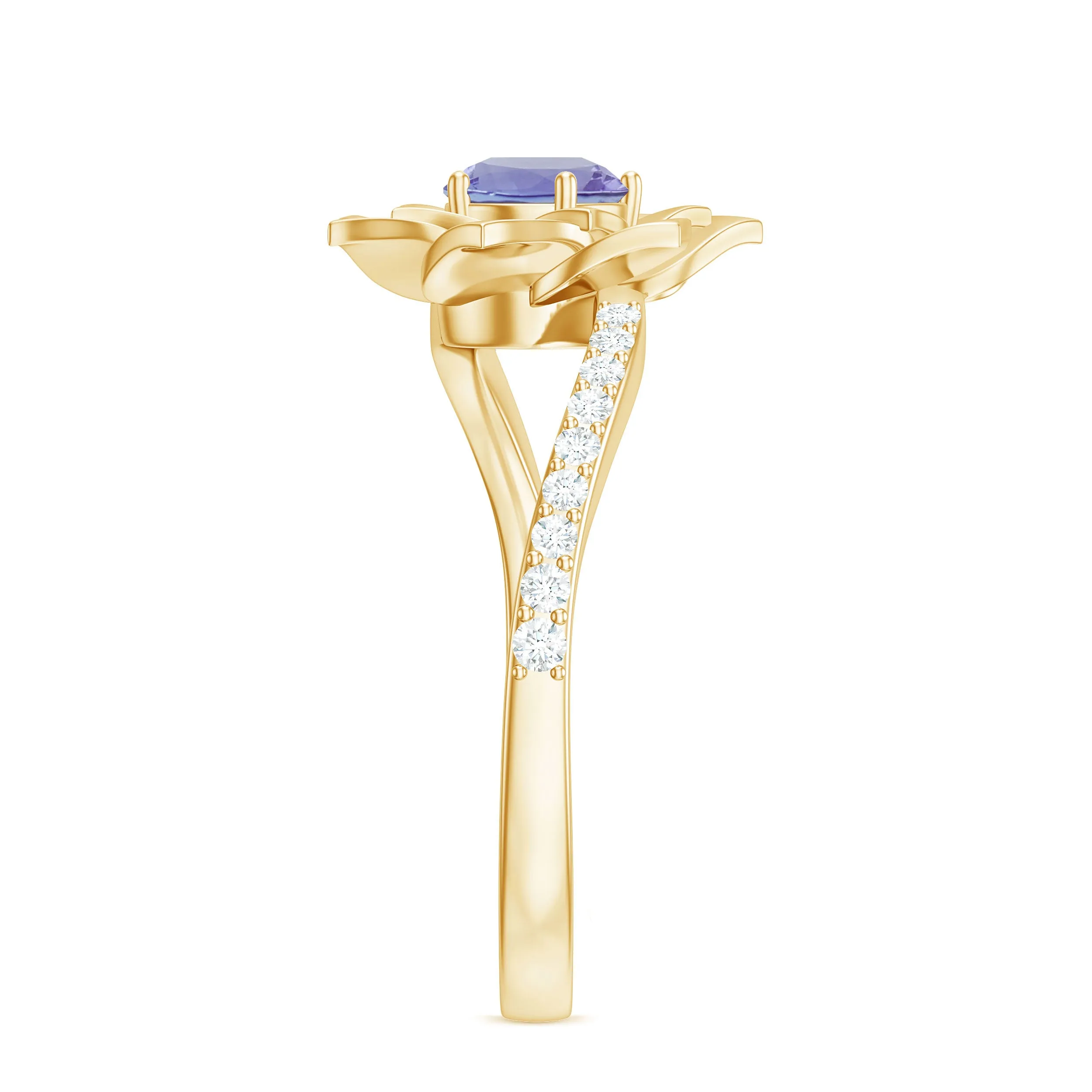 Real Tanzanite and Diamond Flower Ring in Bypass Shank