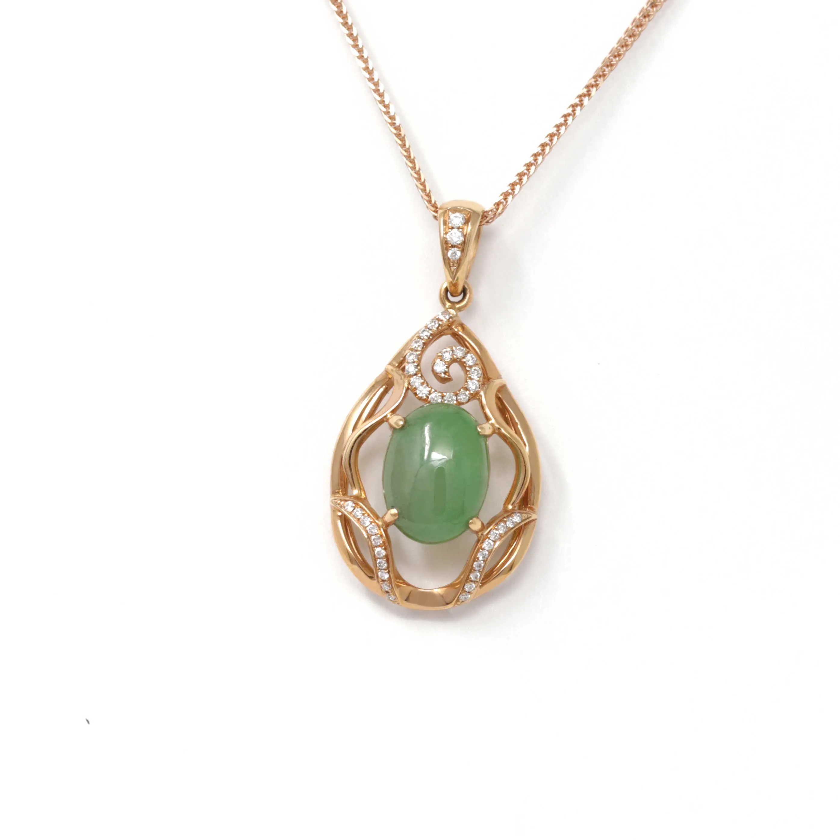 RealJade® 18k Rose Gold Jadeite Jade Diamond Pendant Necklace