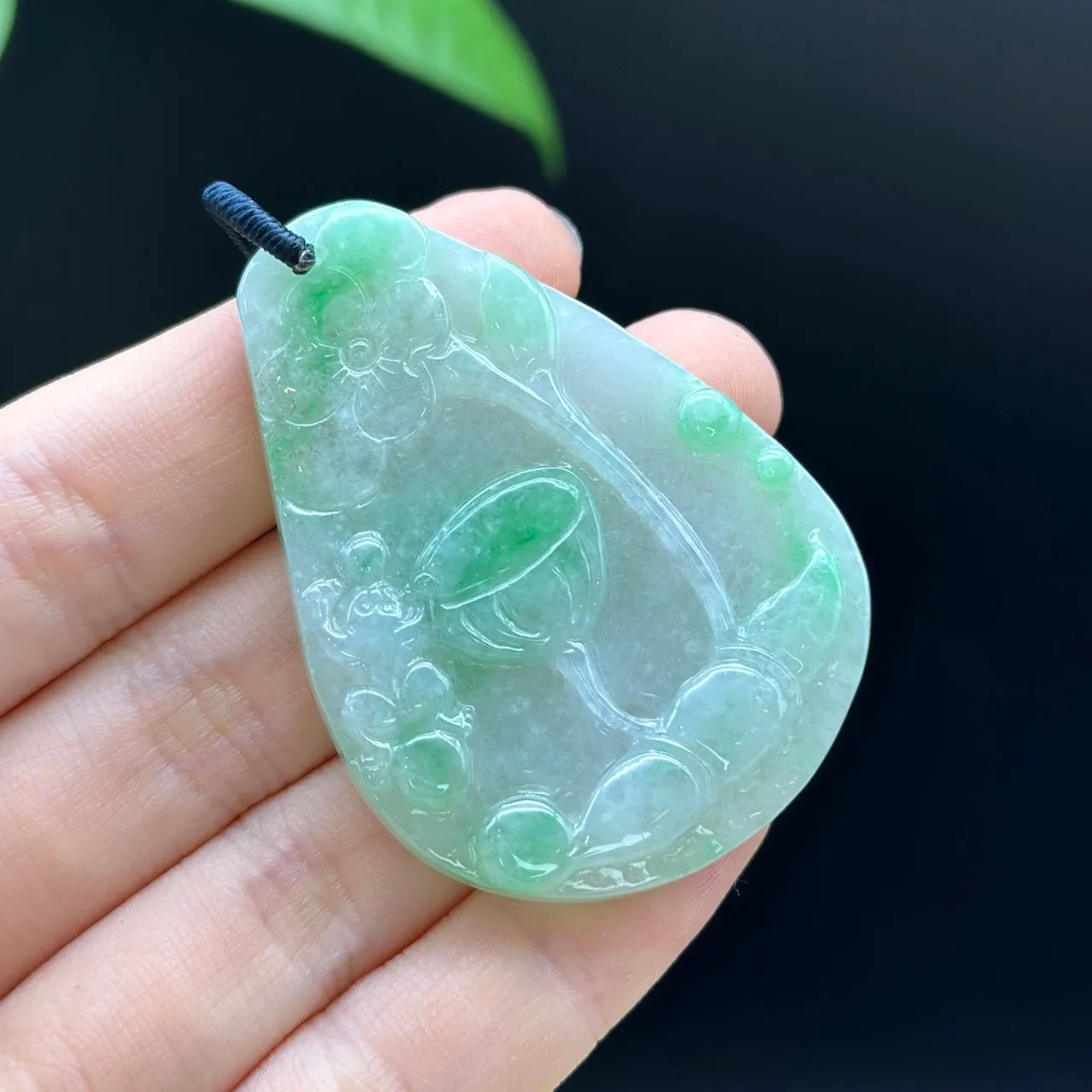 RealJade Green Jadeite Jade Lotus Pendant Necklace