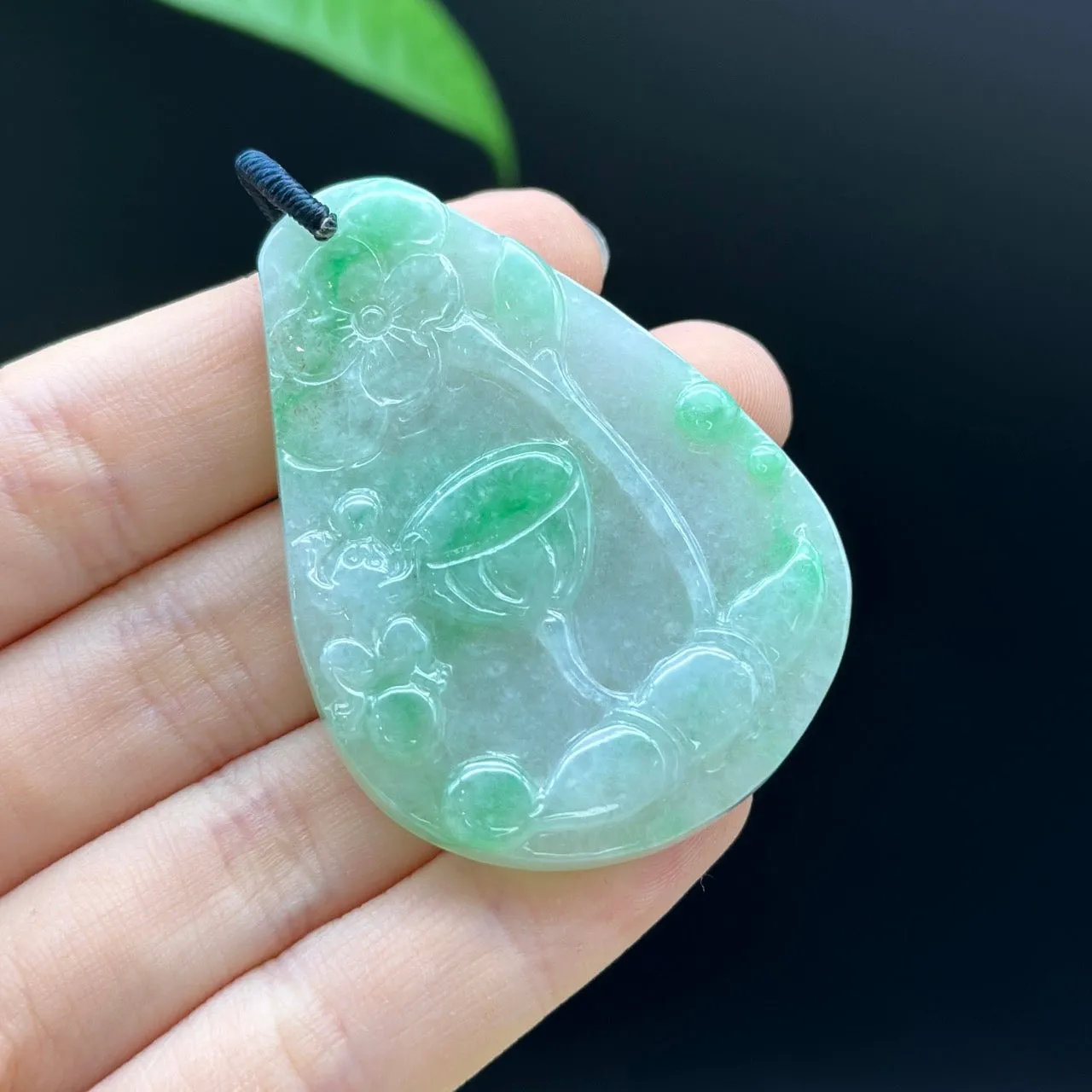 RealJade Green Jadeite Jade Lotus Pendant Necklace