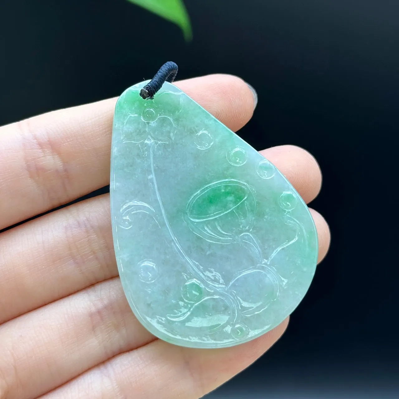 RealJade Green Jadeite Jade Lotus Pendant Necklace