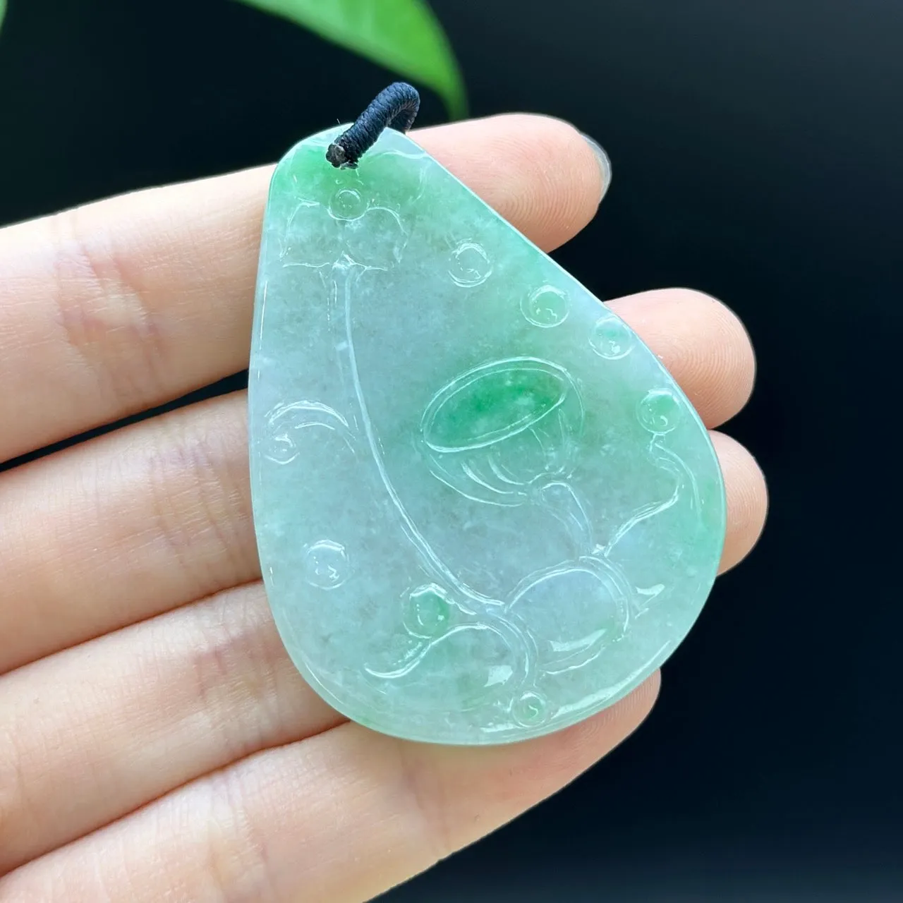 RealJade Green Jadeite Jade Lotus Pendant Necklace