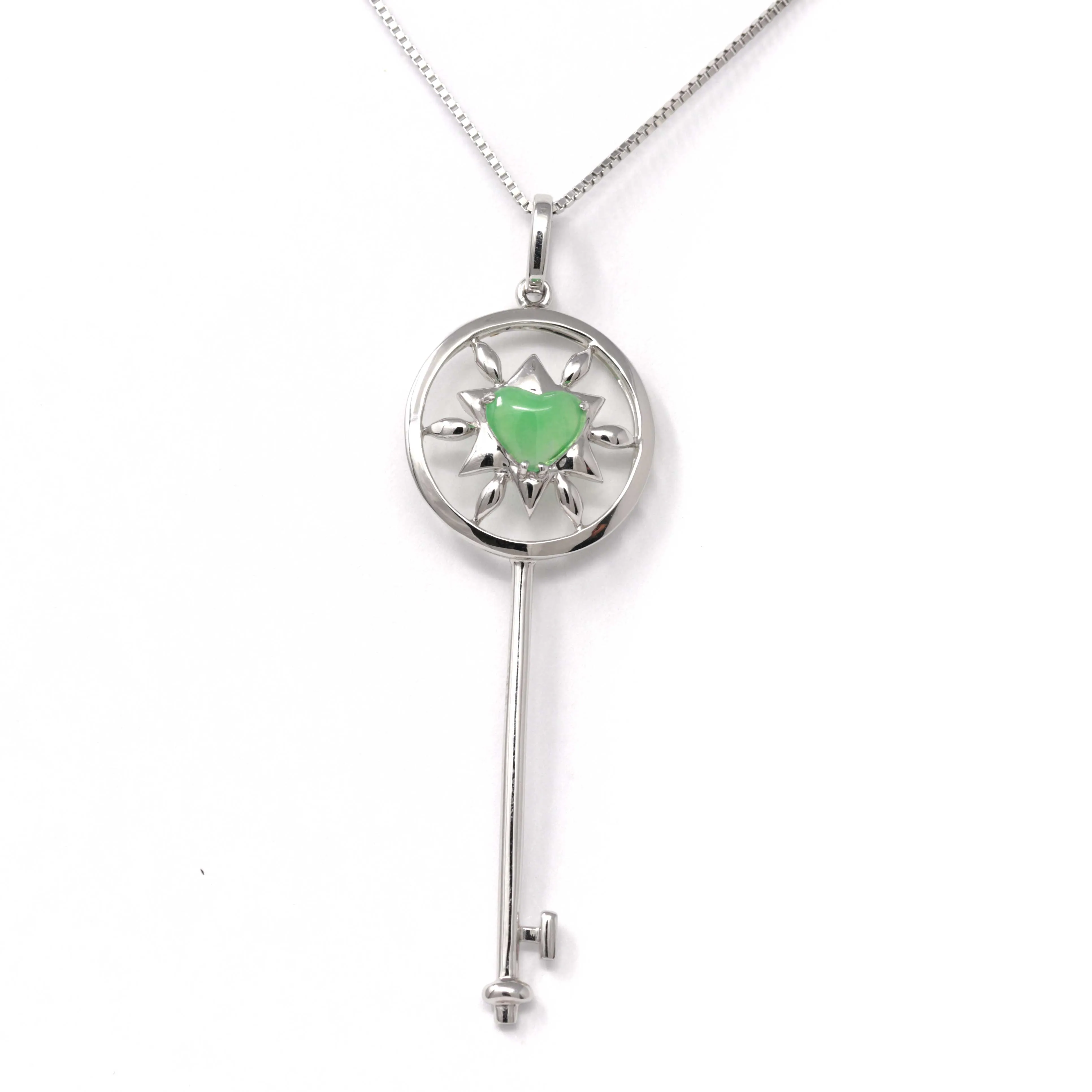 RealJade "Jadeite Key" 18k White Gold Jadeite jade Key Pendant Necklace