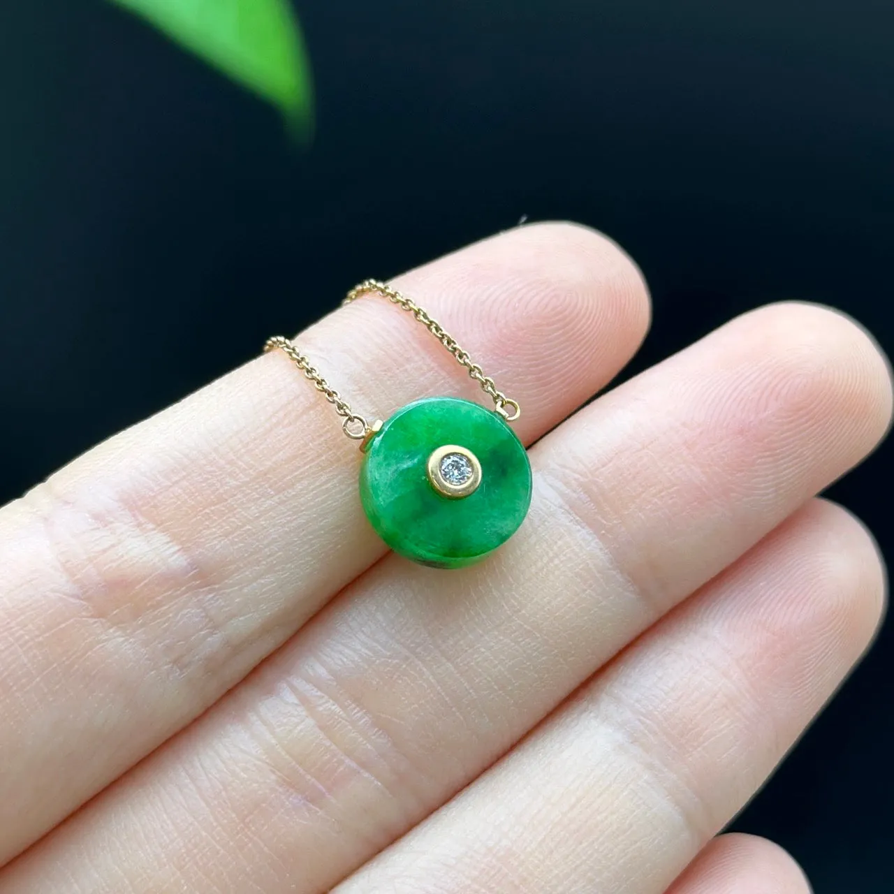 RealJade "Lucky Button" 18k Rose Gold Jadeite jade Diamond Pendant Necklace