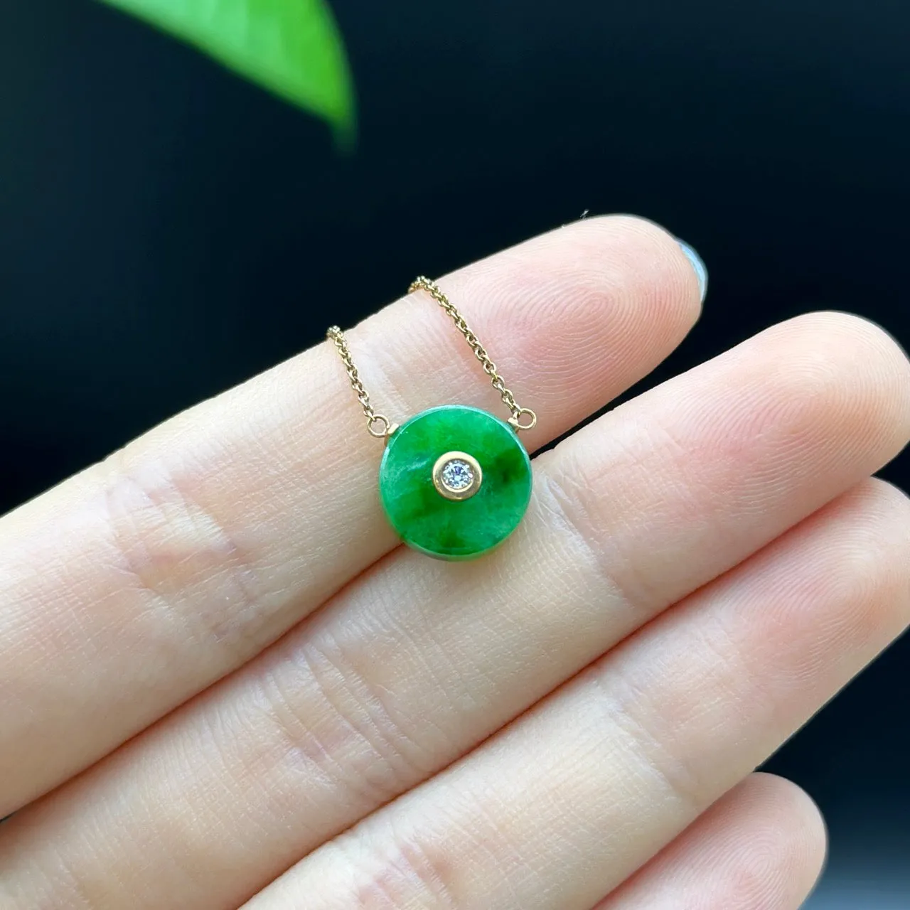 RealJade "Lucky Button" 18k Rose Gold Jadeite jade Diamond Pendant Necklace