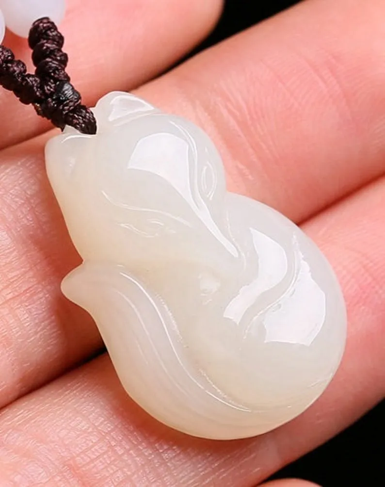 RealJade® "Lucky Fox" Genuine Nephrite White Jade Fox Pendant Necklace