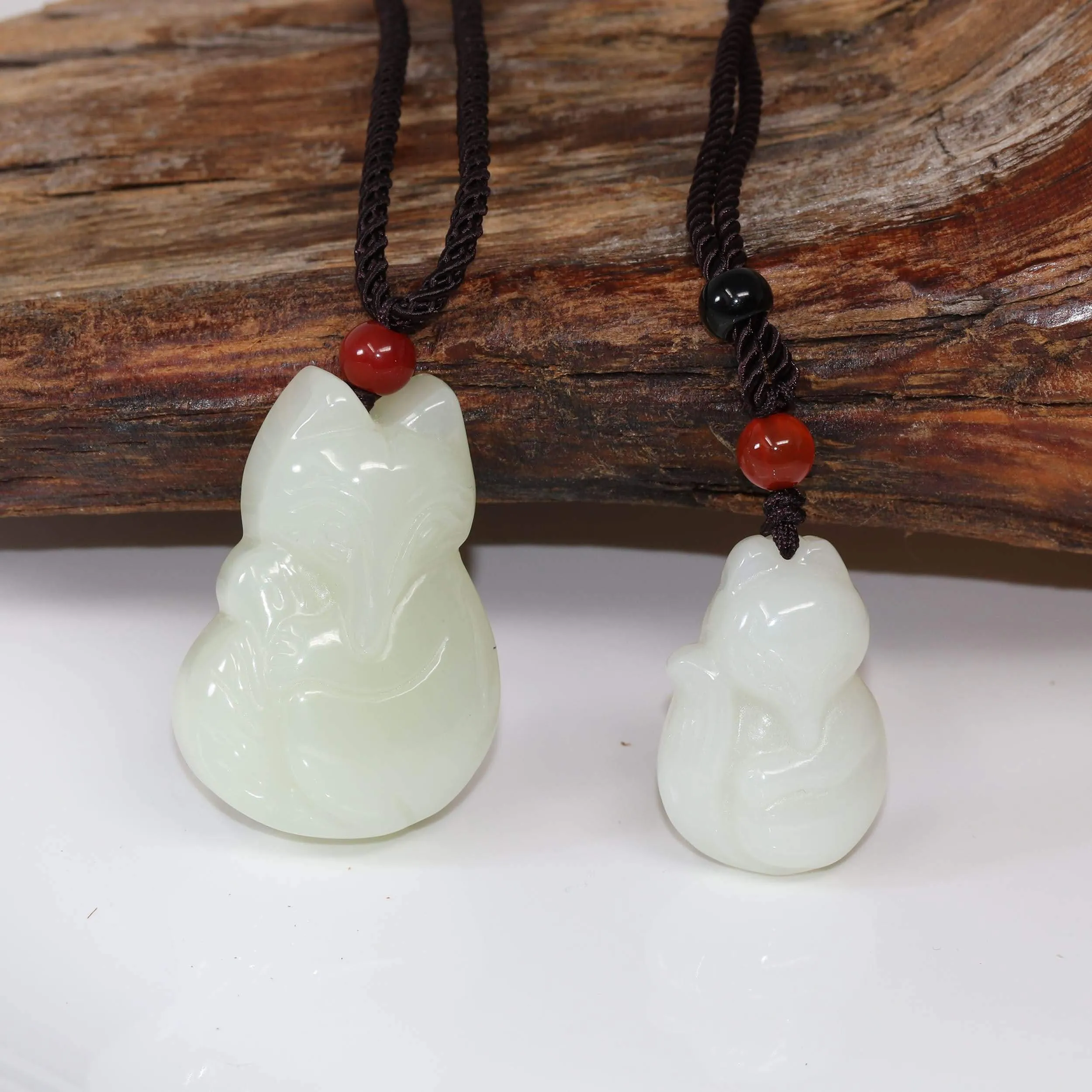 RealJade® "Lucky Fox" Genuine Nephrite White Jade Fox Pendant Necklace